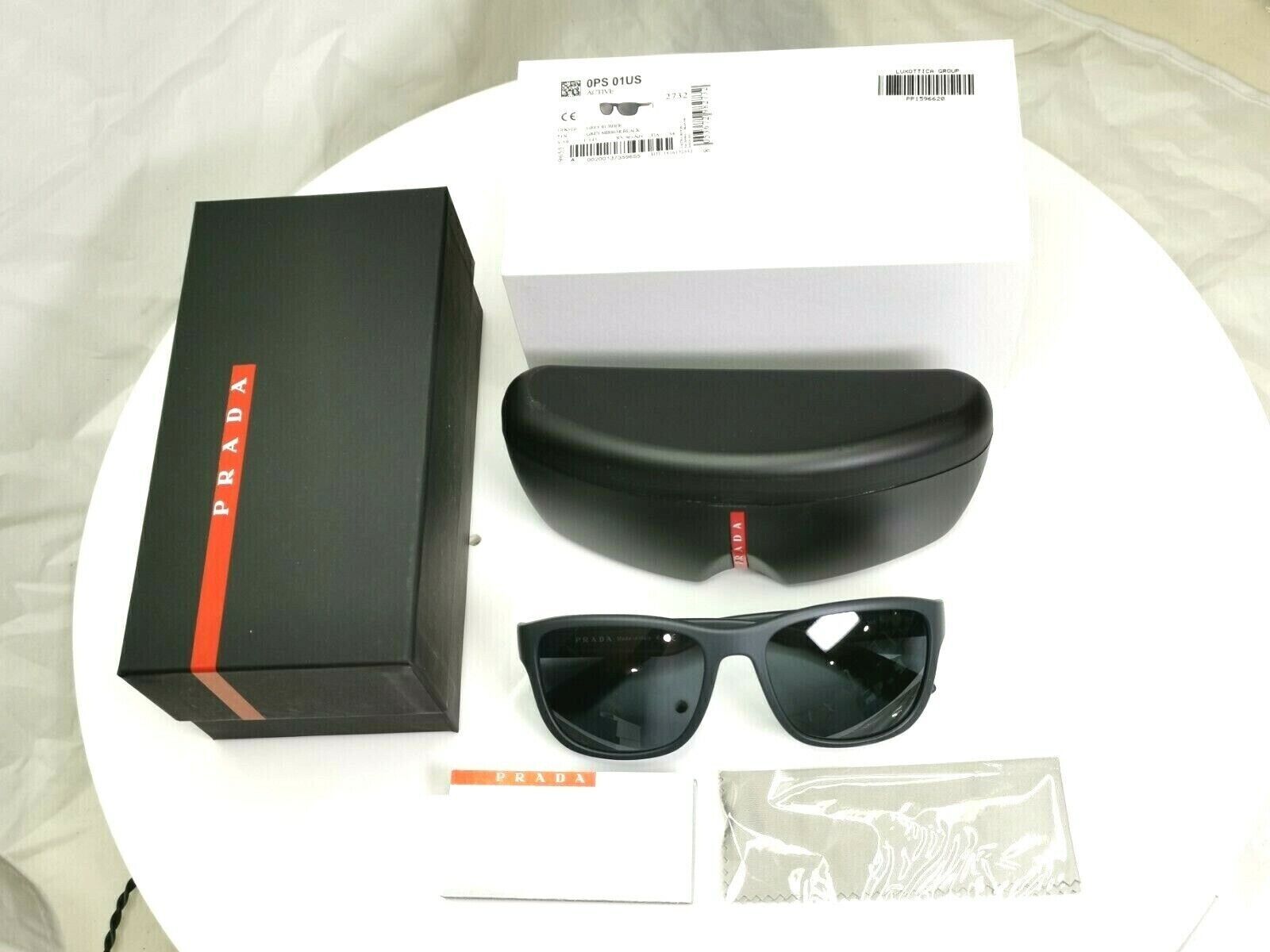 Prada Mens Grey Sunglasses Square Mirror SPS 01U UFK-5L0 Red Stripe [a] 38973