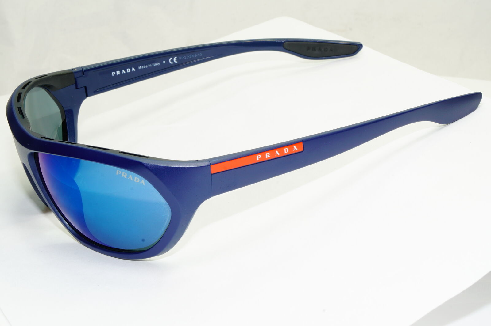 Authentic Prada Mens Blue Navy Mirrored Sunglasses Wrap SPS 18U MA3-9P1