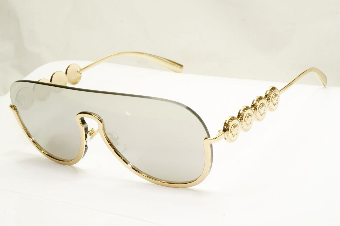 Versace Sunglasses Gold Silver Mirror Medusa Shield Unisex MOD VE 2215 1252/6G