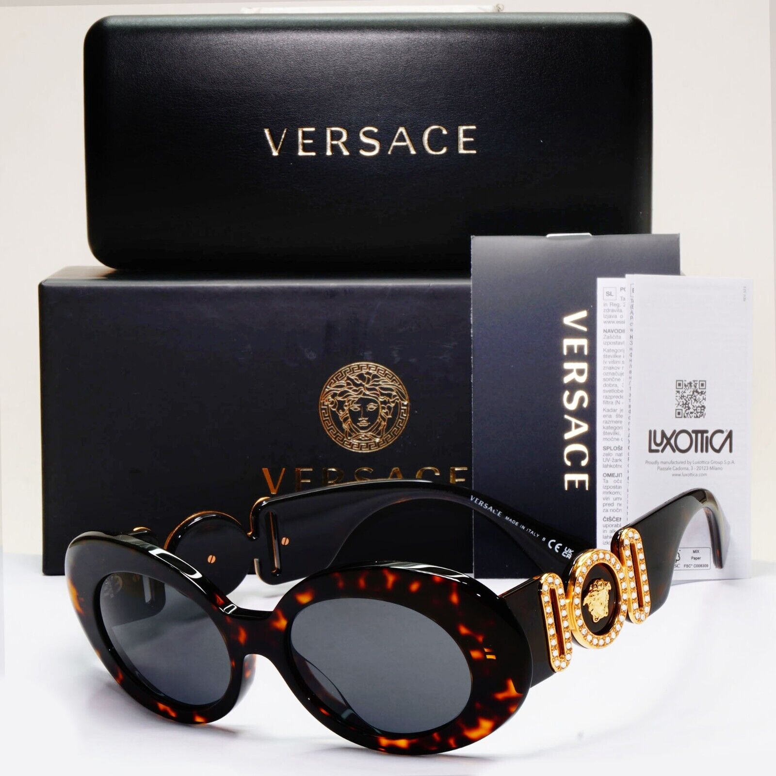 Versace Sunglasses Medusa Diamante Brown Gold Grey Oval MOD VE 4426BU 108/87