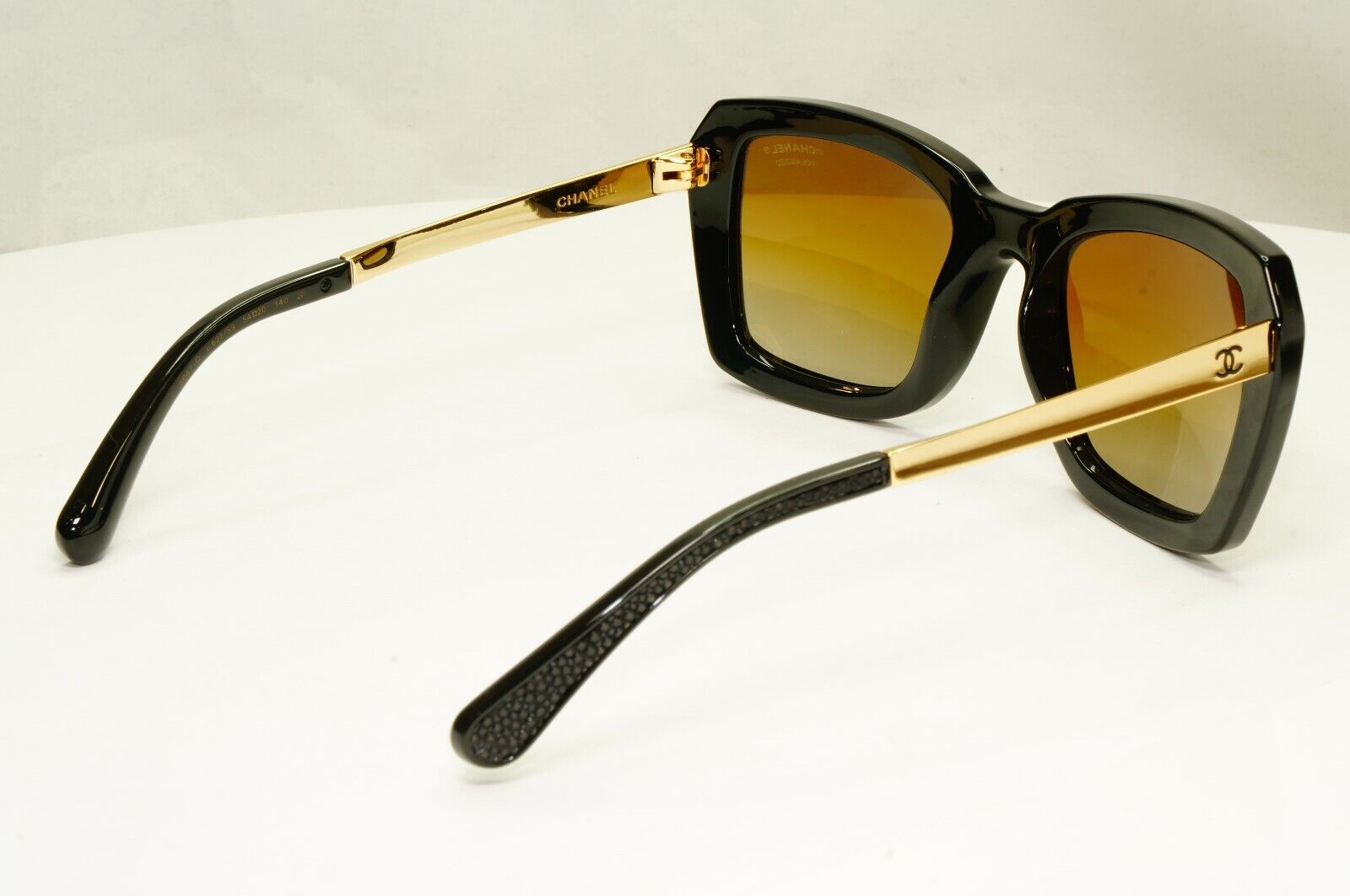 Chanel Stingray Leather Sunglasses Polarized Black Gold Brown 6047-Q 622/S9