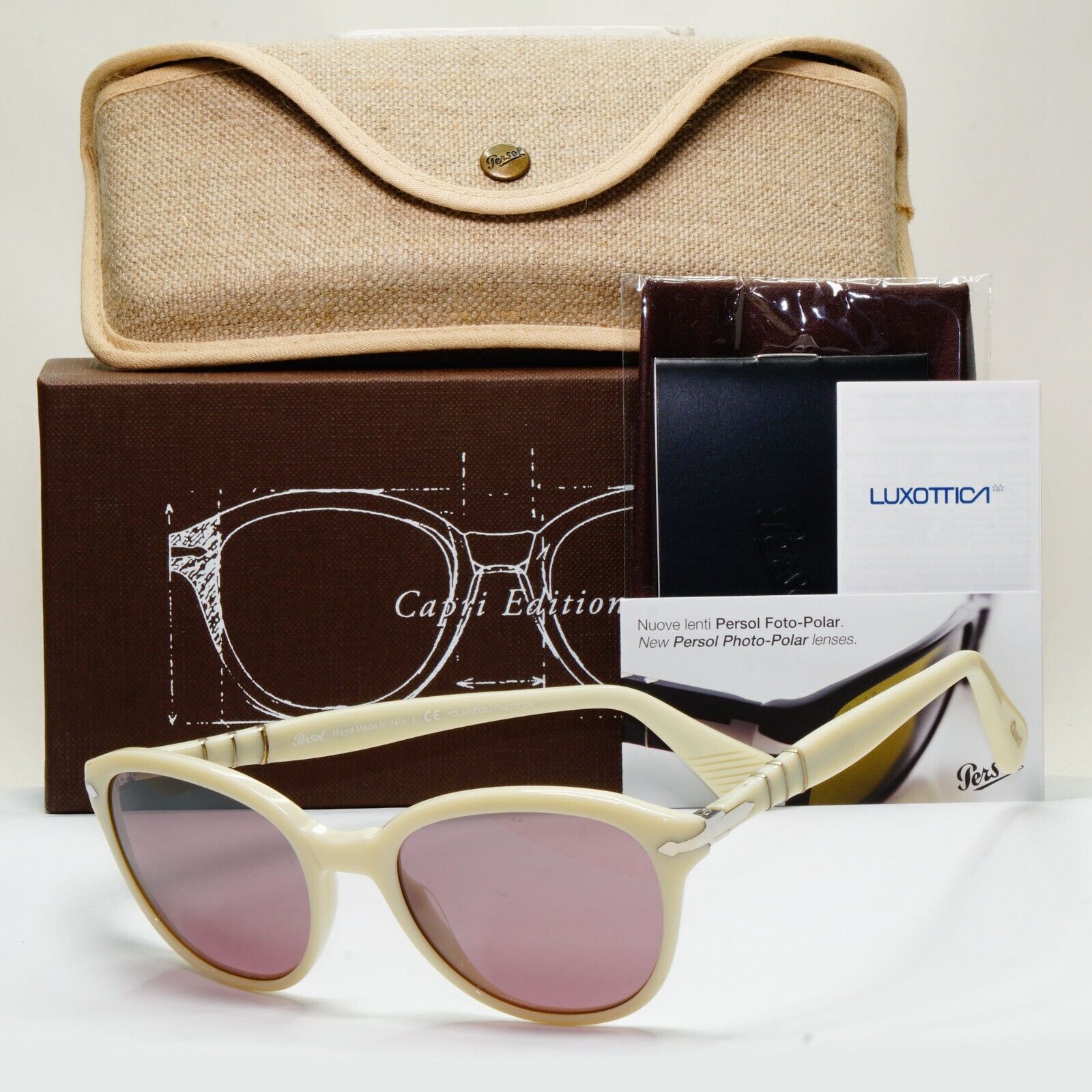 Persol Sunglasses 2012 Capri White Photochromatic Ivory 3025-S 963/4P 53mm