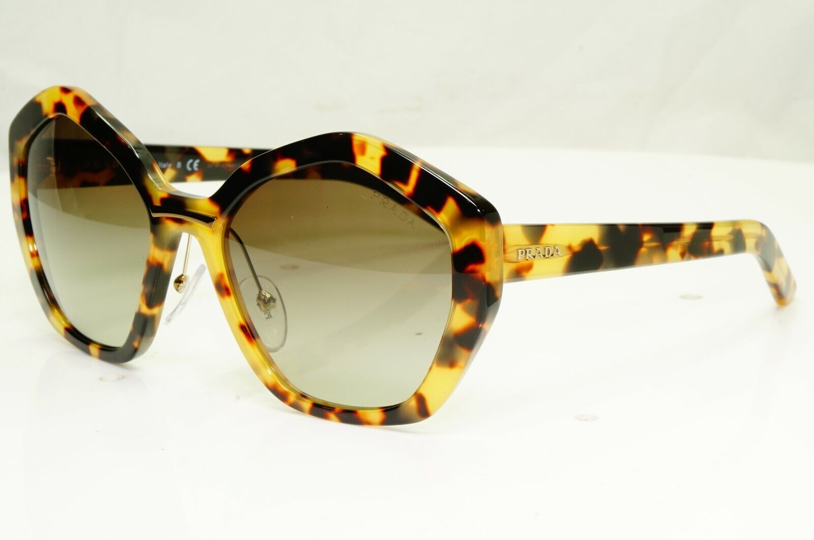Authentic Prada Womens Sunglasses Brown Angular Hexagon SPR 08X 7S05O2 Oversized