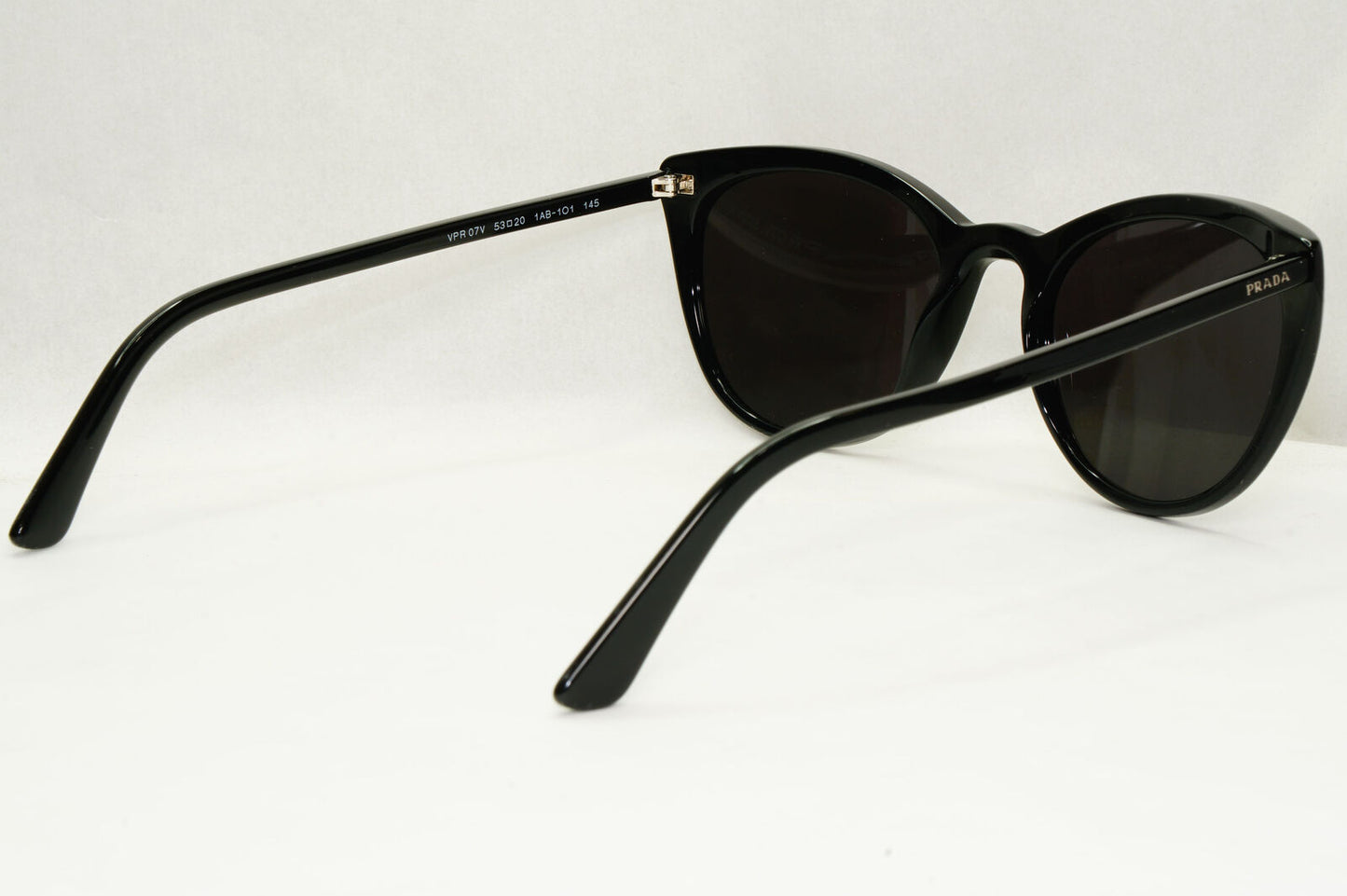 Prada Sunglasses Black Cat Eye Glossy Womens Fashion PR07VV VPR 07V 1AB-1O1 53mm