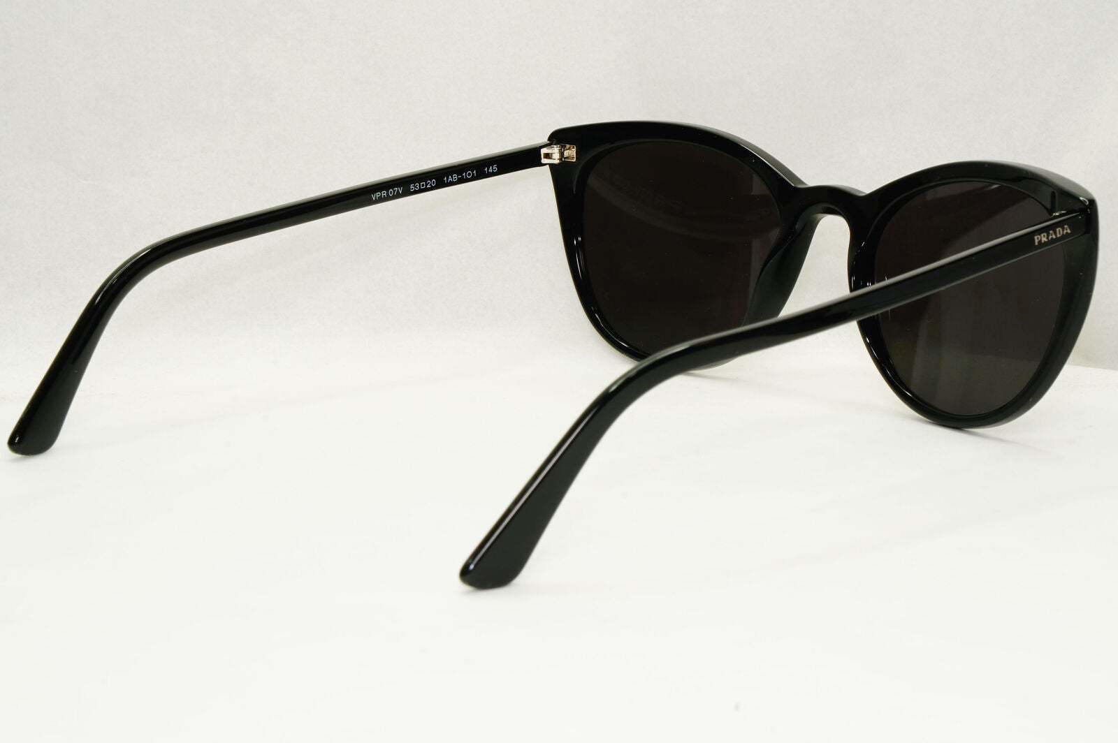 Prada Sunglasses Black Cat Eye Glossy Womens Fashion PR07VV VPR 07V 1AB-1O1 53mm