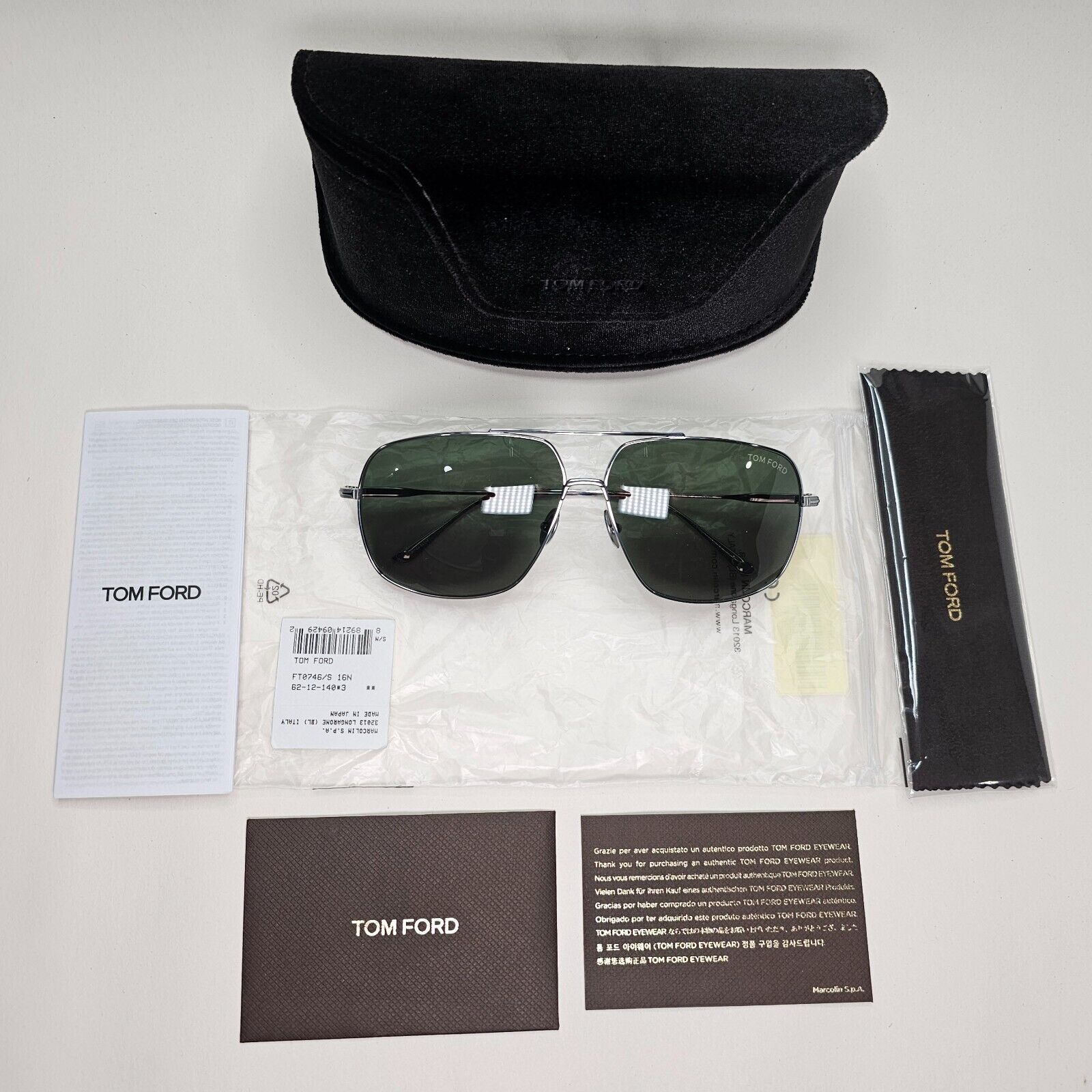 Tom Ford Sunglasses John-02 Titanium Silver Palladium Green FT0746 TF 746 16N