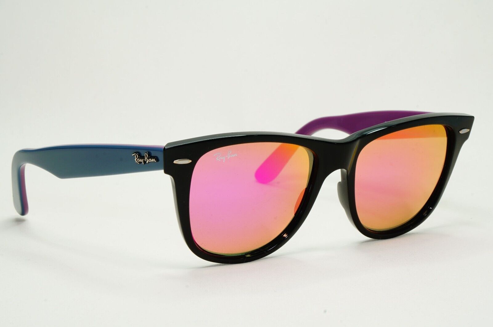 Ray-Ban Sunglasses Wayfarer Black Blue Mirror Violet Fuxia RB 2140 1174/4T 54mm