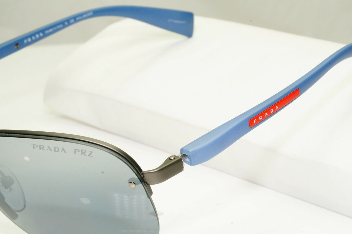 Prada Polarized Blue Sunglasses Silver Mirror Pilot 62mm Mens SPS 56M DG1-2F2