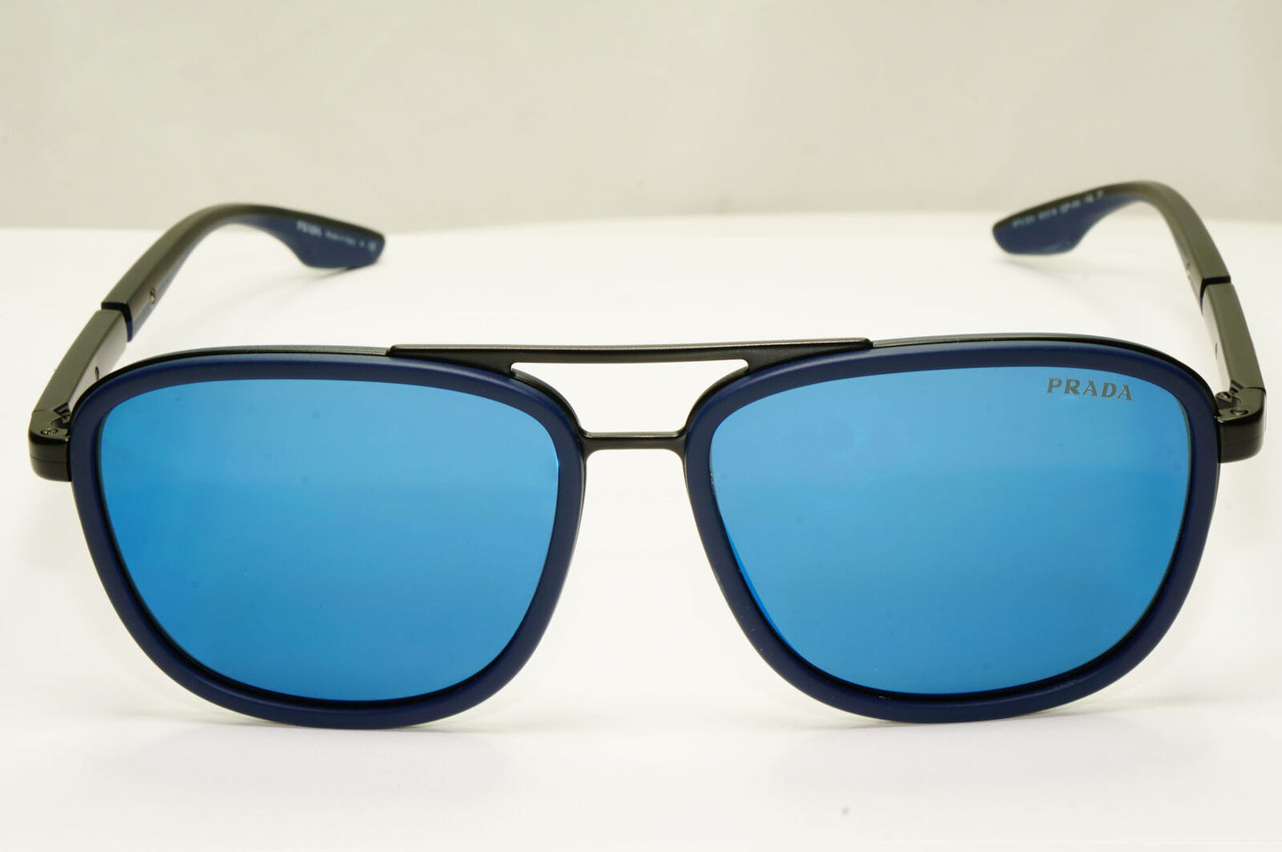 Prada Blue Mirror Sunglasses Pilot Mens Black Large SPS 50X PS50XS 02P-04I