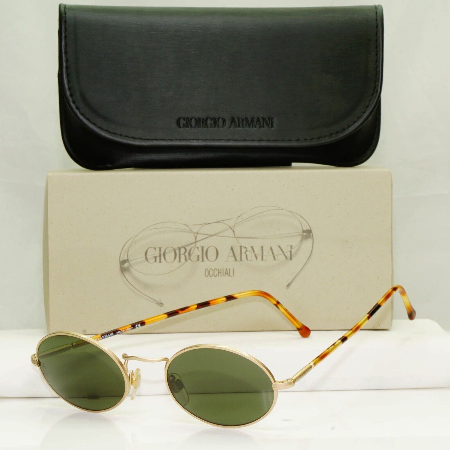Giorgio Armani 1997 Vintage Sunglasses Gold Brown Green Glass Lens 650 703 50mmA