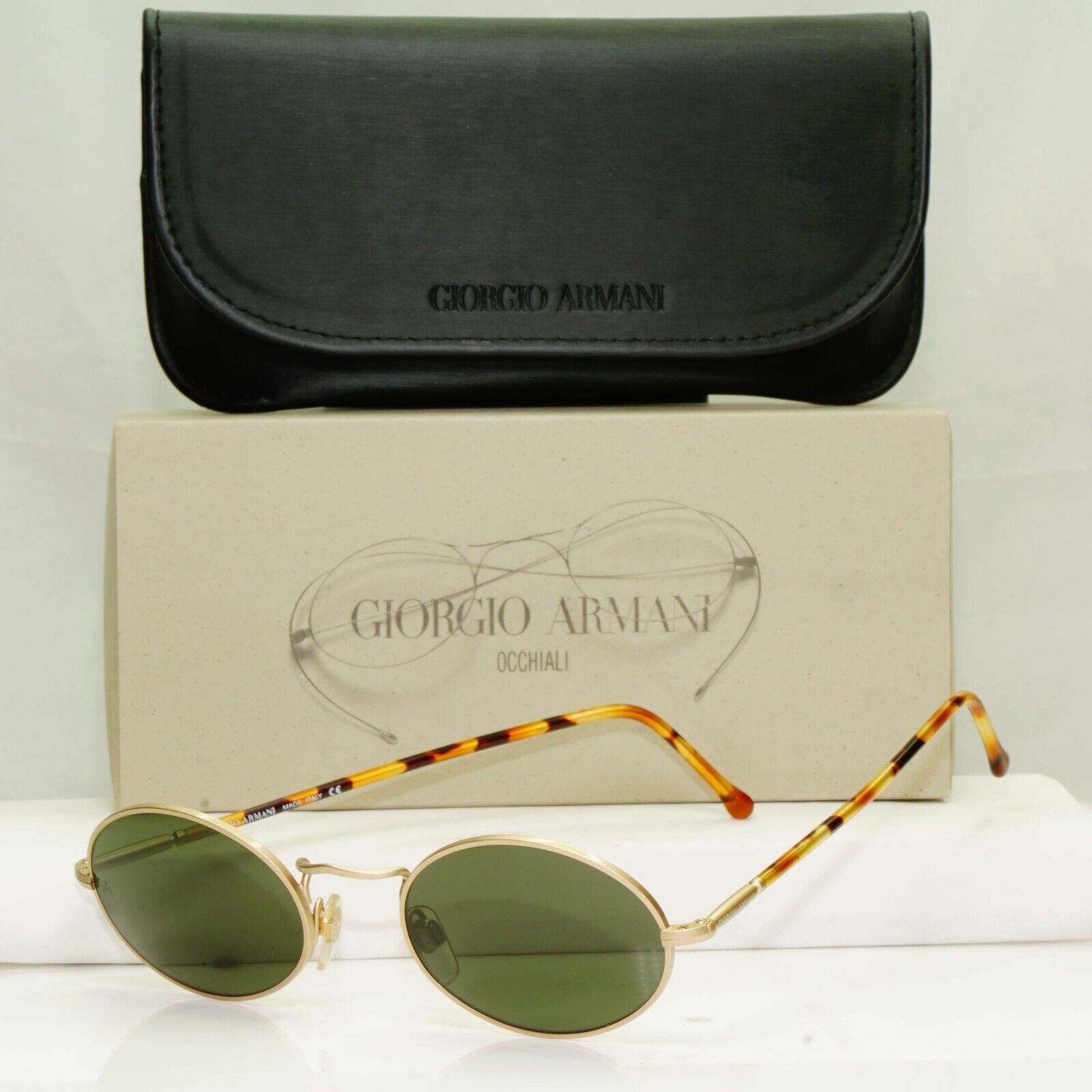 Giorgio Armani 1997 Vintage Sunglasses Gold Brown Green Glass Lens 650 703 50mmA