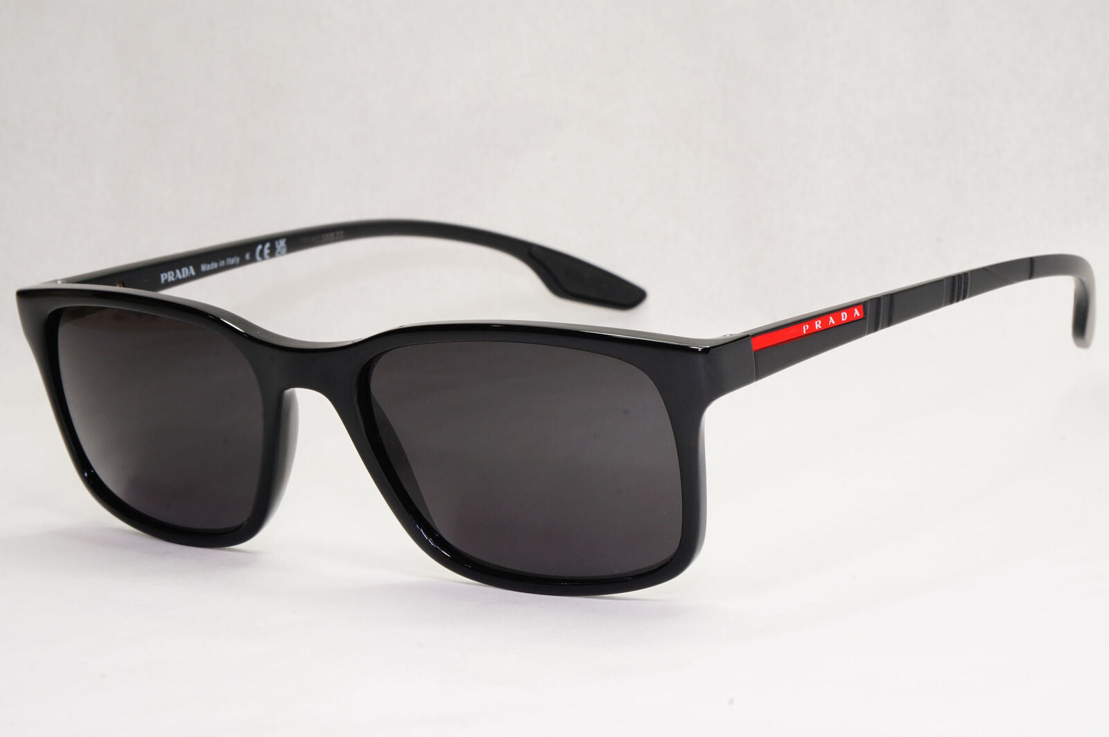Prada Sunglasses Black Glossy Square Red Stripe PS01LV VPS 01L 1AB-1O1 52mm