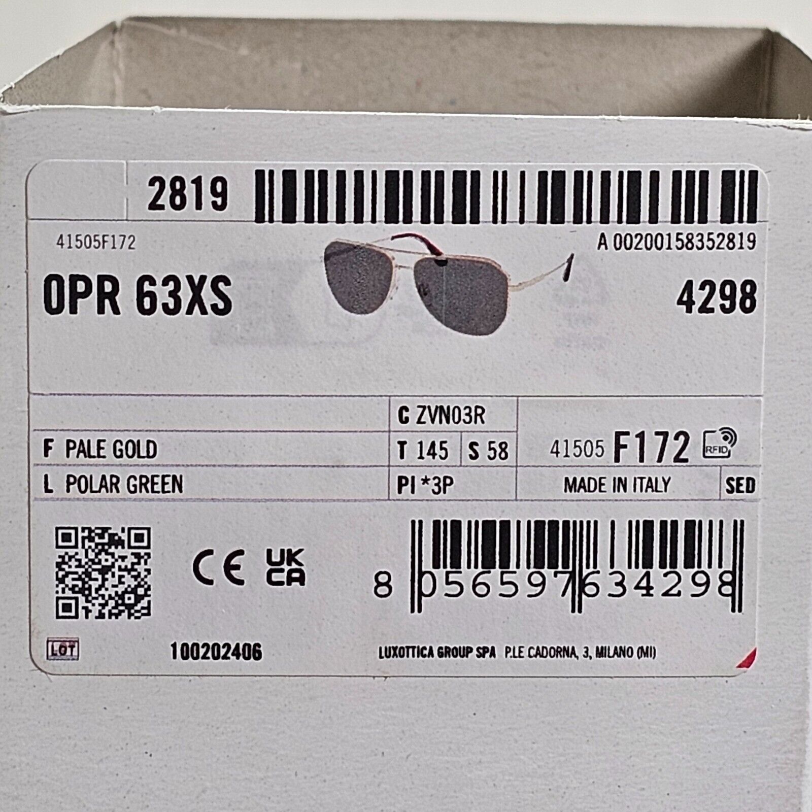 Prada Sunglasses Polarised Glass Gold Green Pilot PR63XS SPR 63X ZVN-03R 58mm