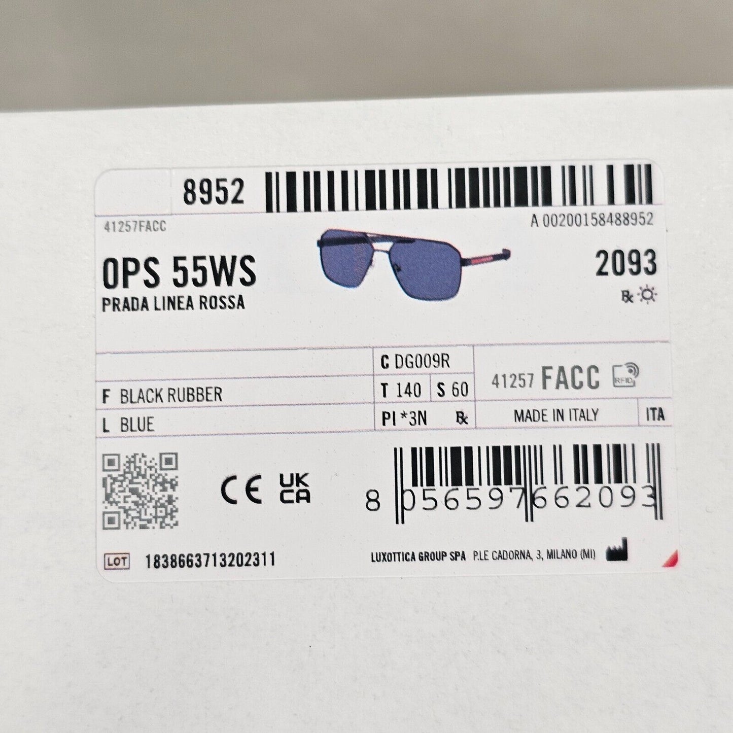 Prada Sunglasses Color Tuning Blue Lens Black Rubber PS55WS SPS 55W DG0-09R