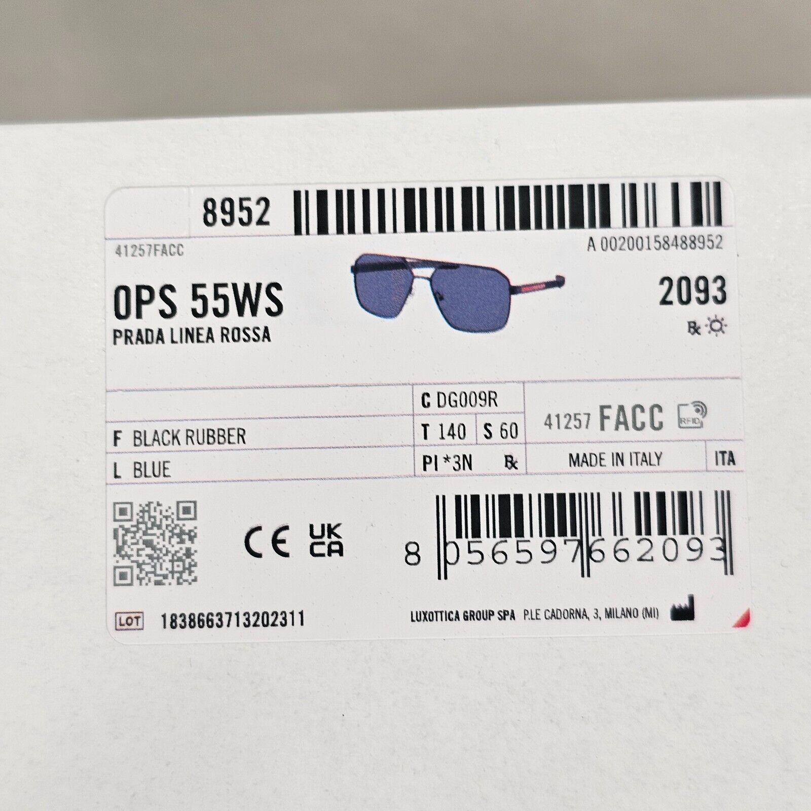 Prada Sunglasses Color Tuning Blue Lens Black Rubber PS55WS SPS 55W DG0-09R
