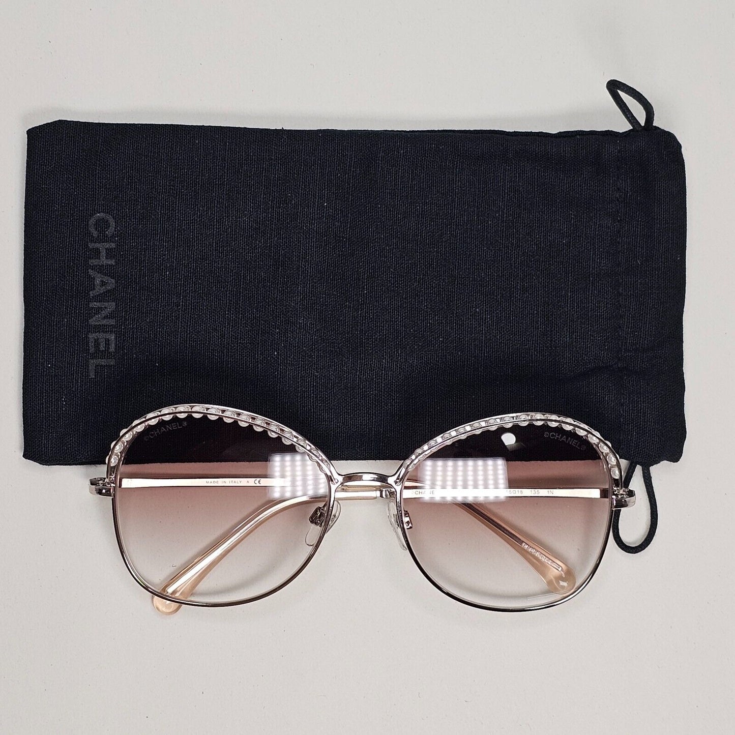 Chanel Sunglasses Pearl Pale Gold Brown Gradient Metal 4246-H c.117/13 56mm