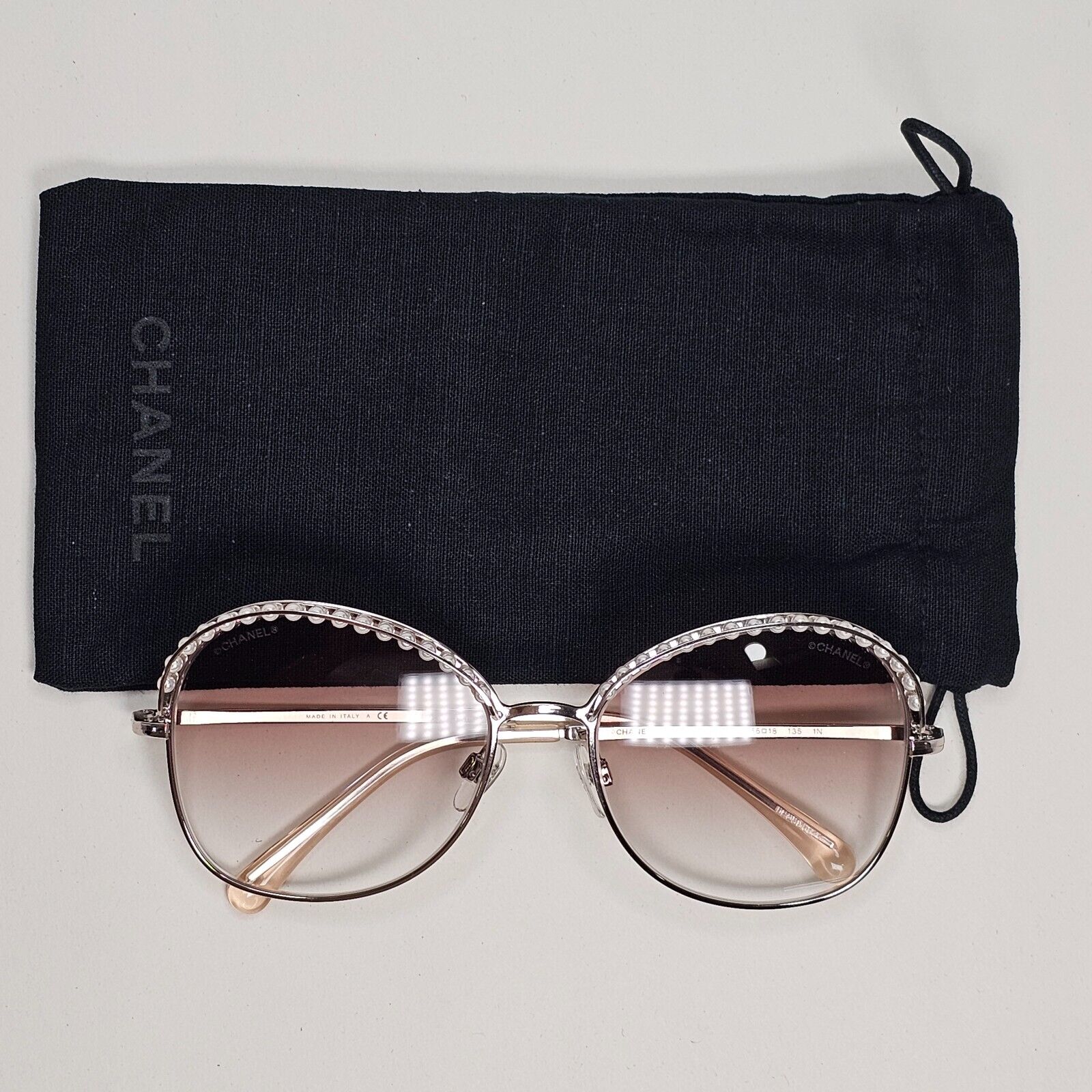 Chanel Sunglasses Pearl Pale Gold Brown Gradient Metal 4246-H c.117/13 56mm