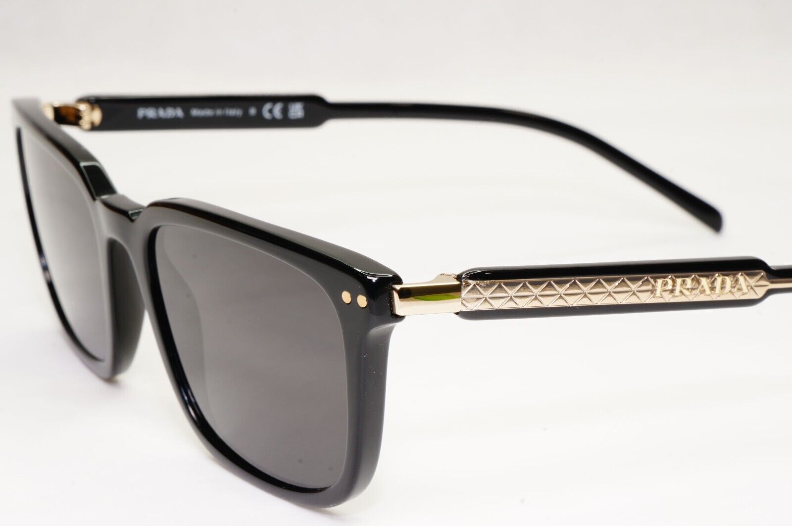 Prada Sunglasses Black Gold Square Glossy Fashion PR13YV VPR 13Y AAV-1O1 53mm