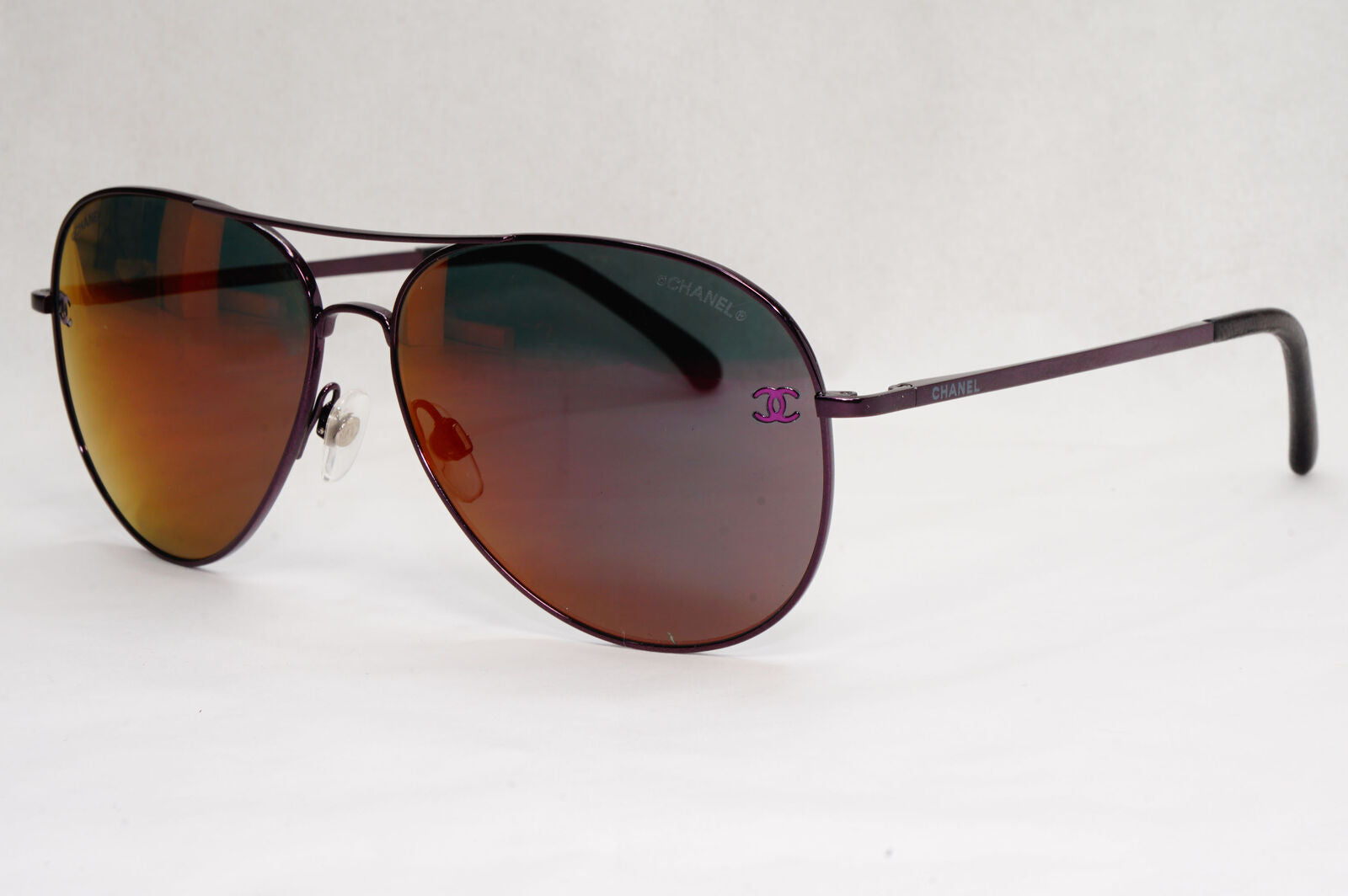 Chanel Sunglasses Grey Mauve Dark Purple Leather Pilot 4189-T-Q c.467/C1