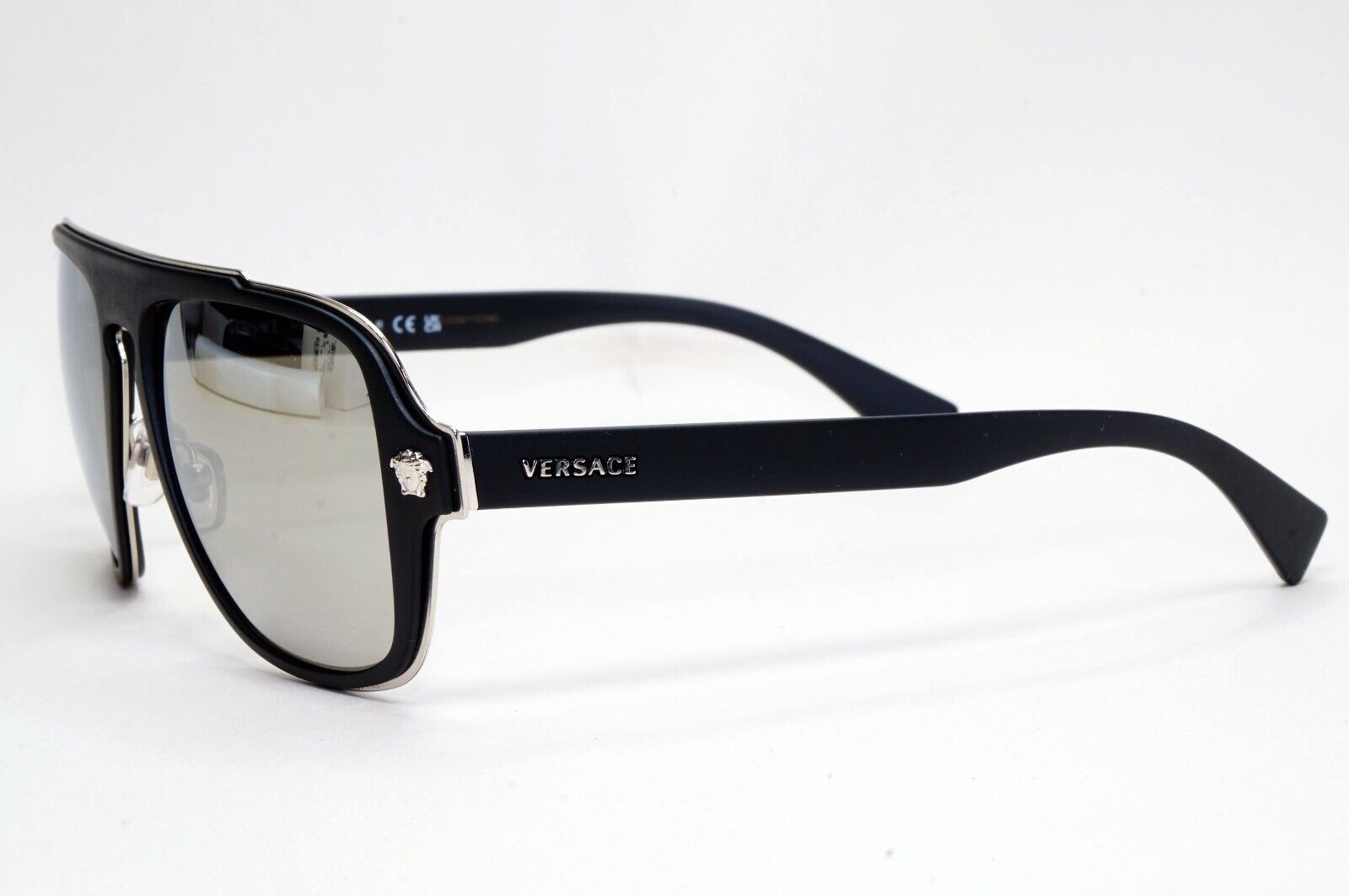 Versace Sunglasses Black Silver Medusa Mirror Square Matte MOD VE 2199 1000/6G