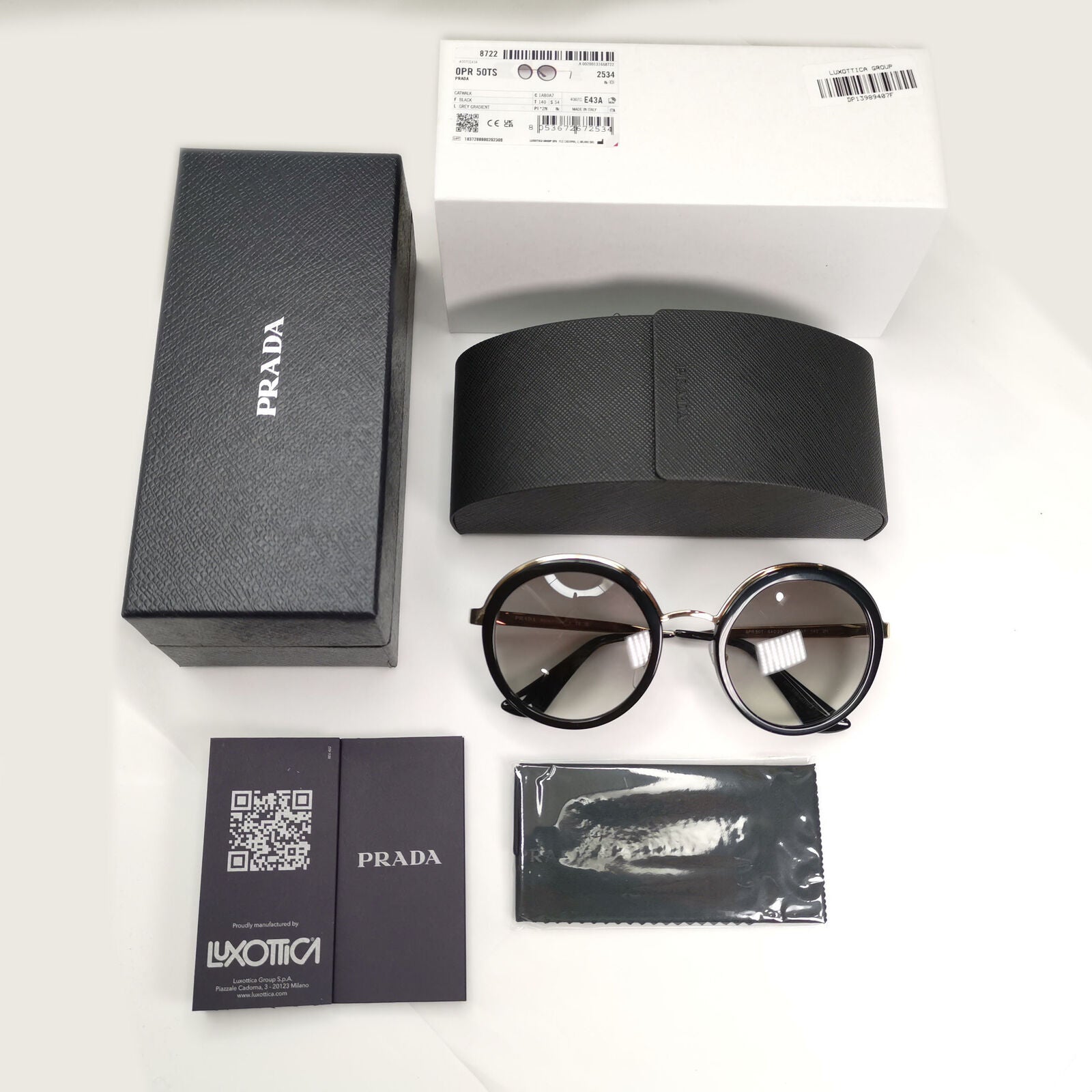 Prada Sunglasses Round Black Gold Grey Gradient PR50TS SPR 50T 1AB-0A7 54mm