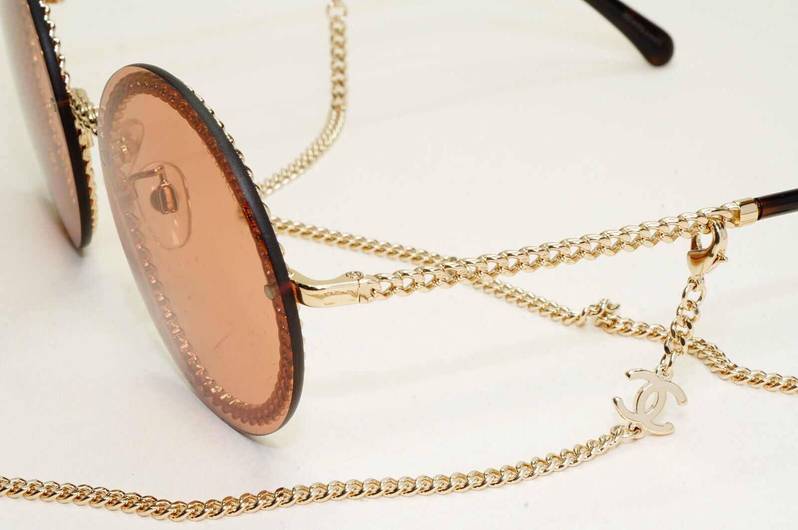 Chanel Sunglasses Chain Gold Brown Round Rimless 4245 c.395/3 311024