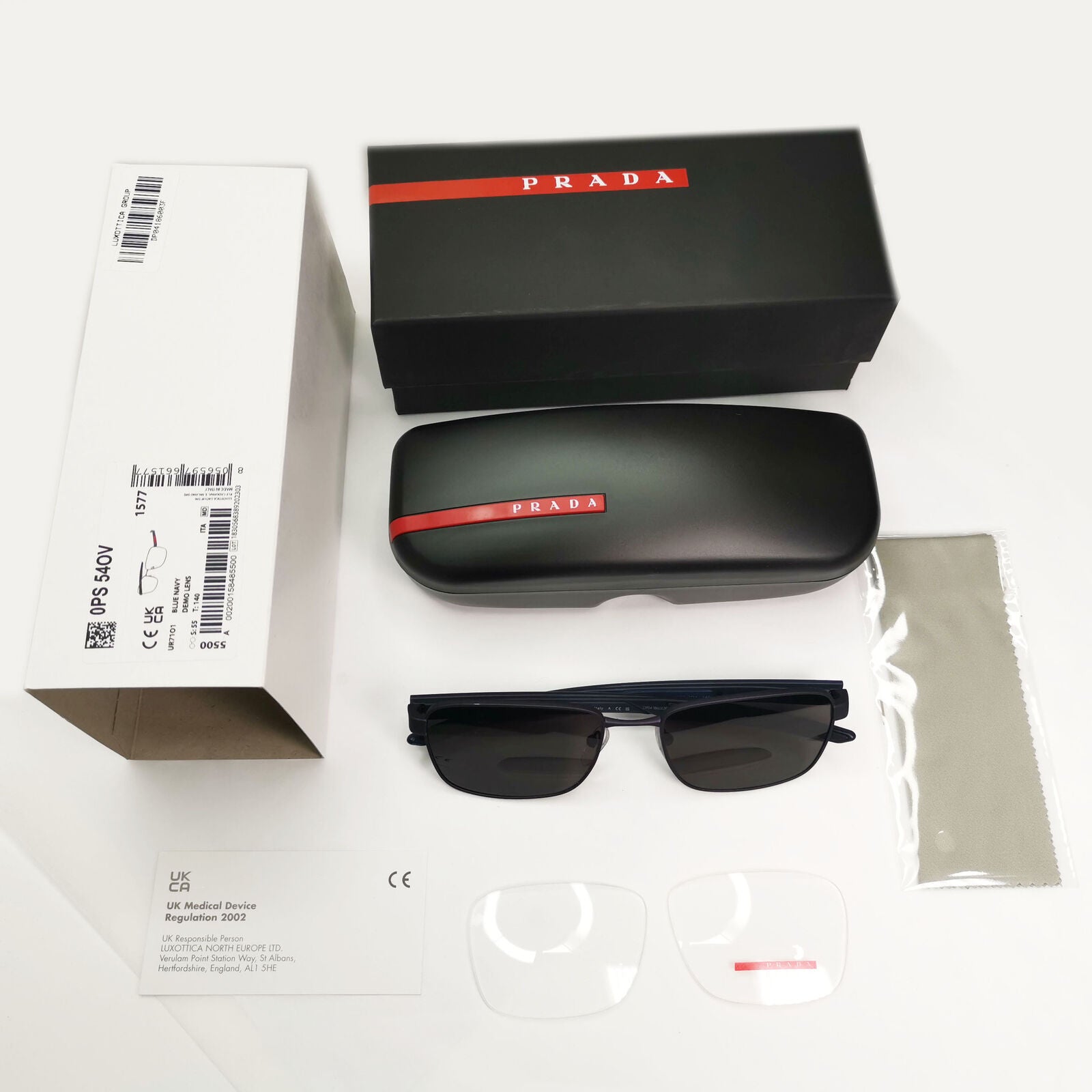 Prada Sunglasses Blue Navy Dark Square Red Stripe PS54OV VPS 54O UR7-1O1 55mm