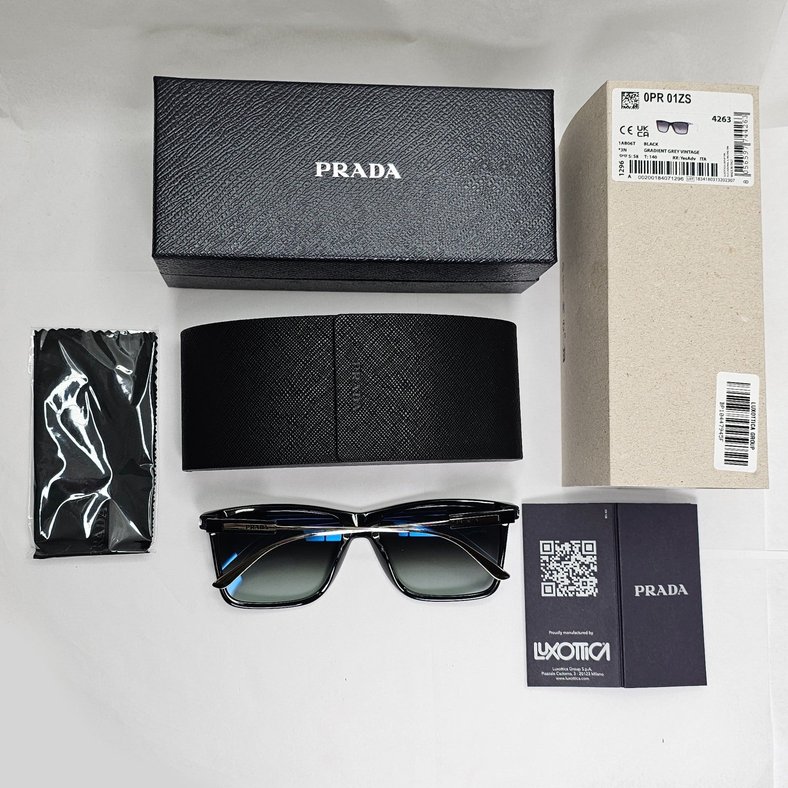 Prada Sunglasses Glass Lens Black Silver Grey Gradient PR01ZS SPR 01Z 1AB-06T [A