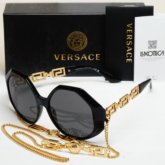 Versace Sunglasses Chain Gold Black Square Octagon Oversized MOD 4395 5345/87