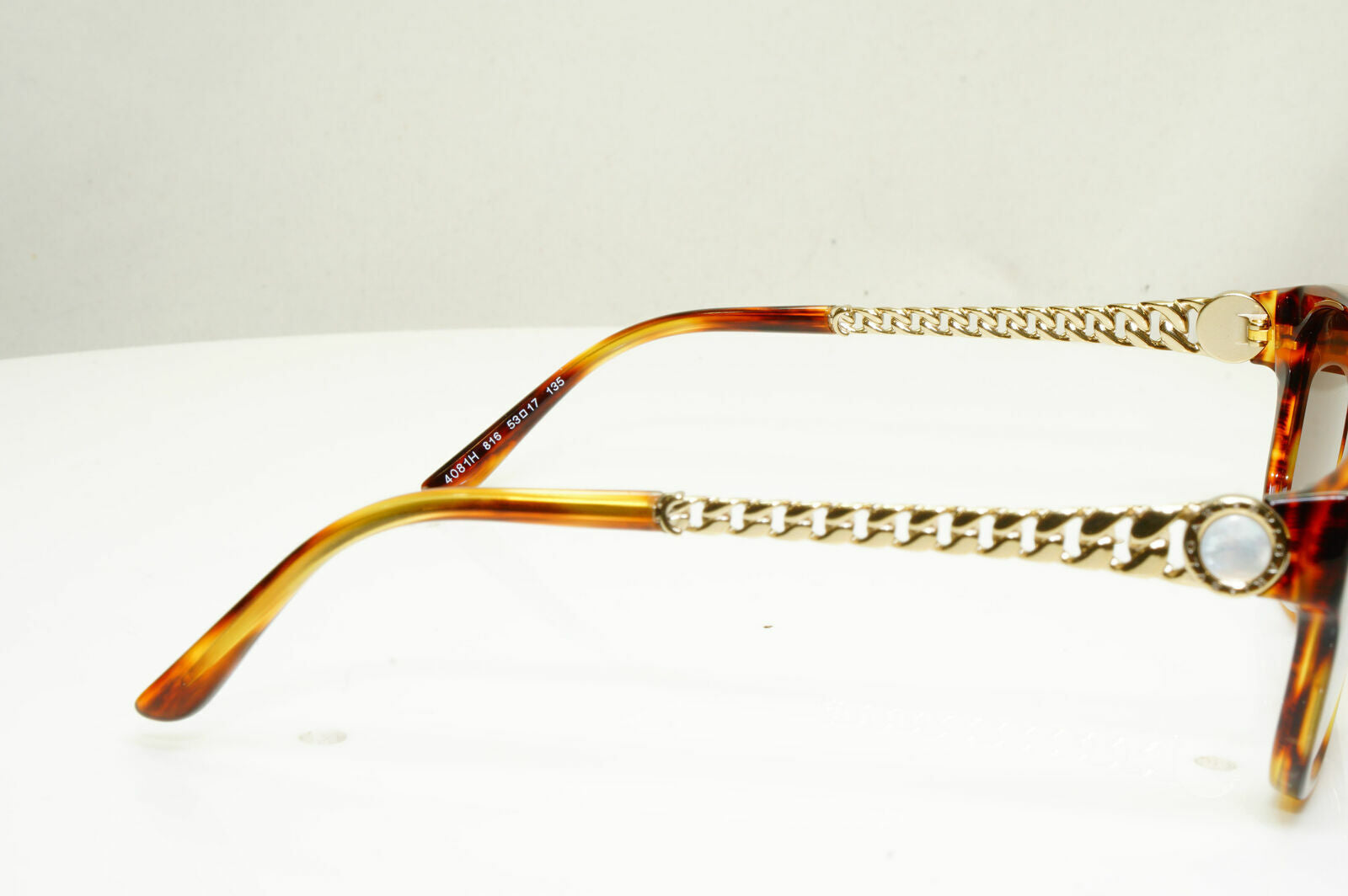 Bvlgari Gold Pearl Sunglasses Brown Rectangle Chain Womens 4081 816 30416