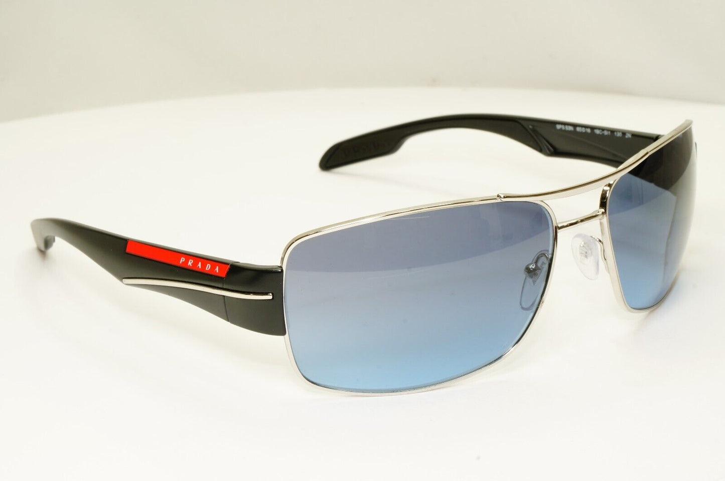 Prada Blue Black Sunglasses Silver Metal Gradient SPS 53N 1BC-5I1 Red Stripe
