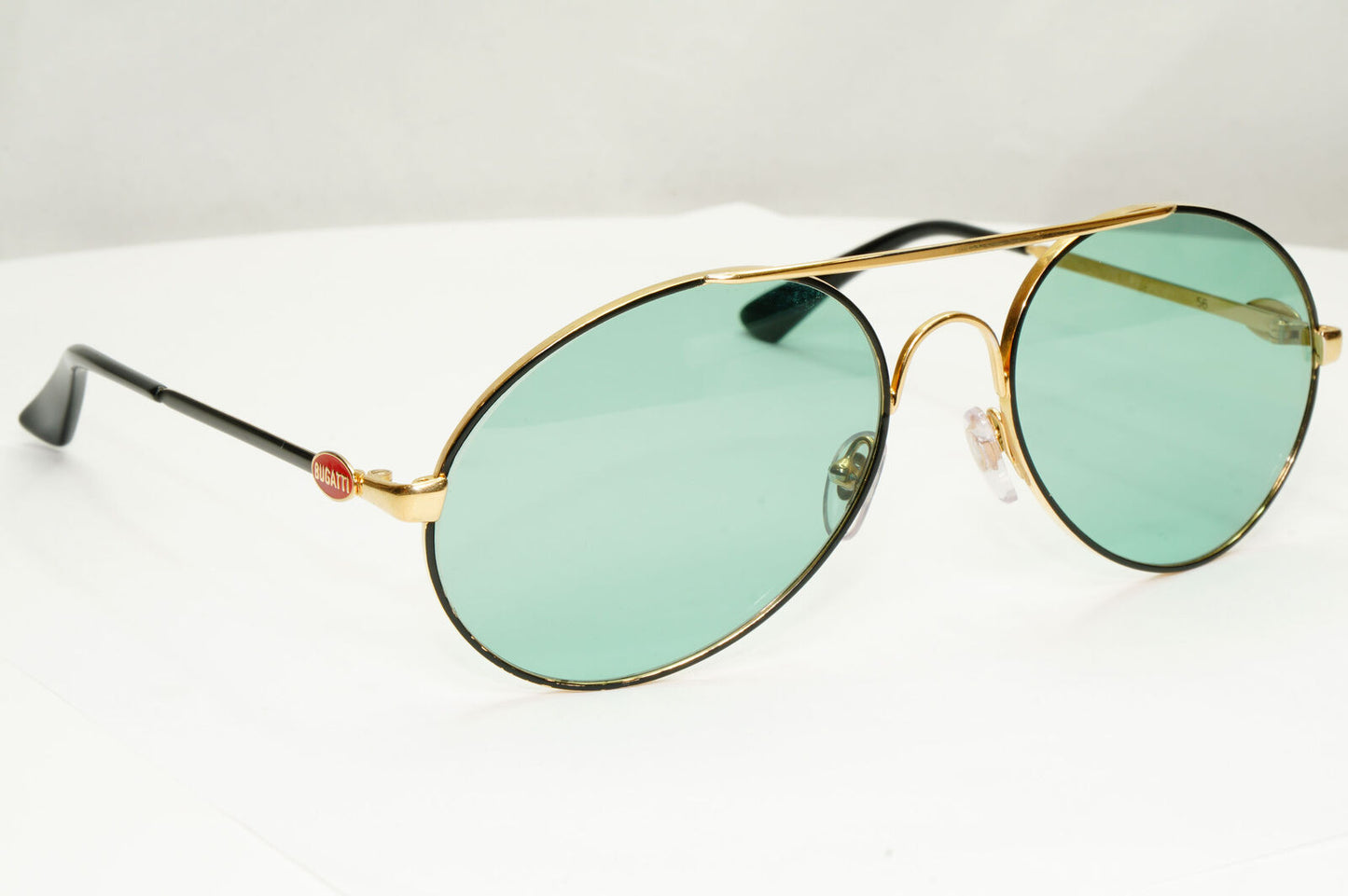 Bugatti 1980s France Sunglasses Vintage Pilot Gold Black Red Green Metal 261022