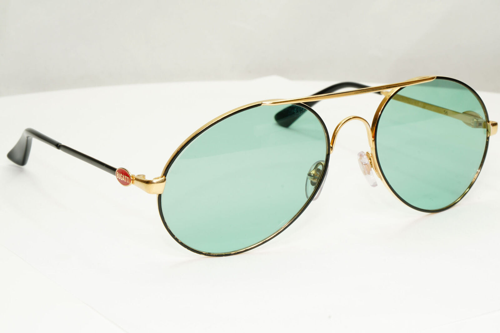 Bugatti 1980s France Sunglasses Vintage Pilot Gold Black Red Green Metal 261022