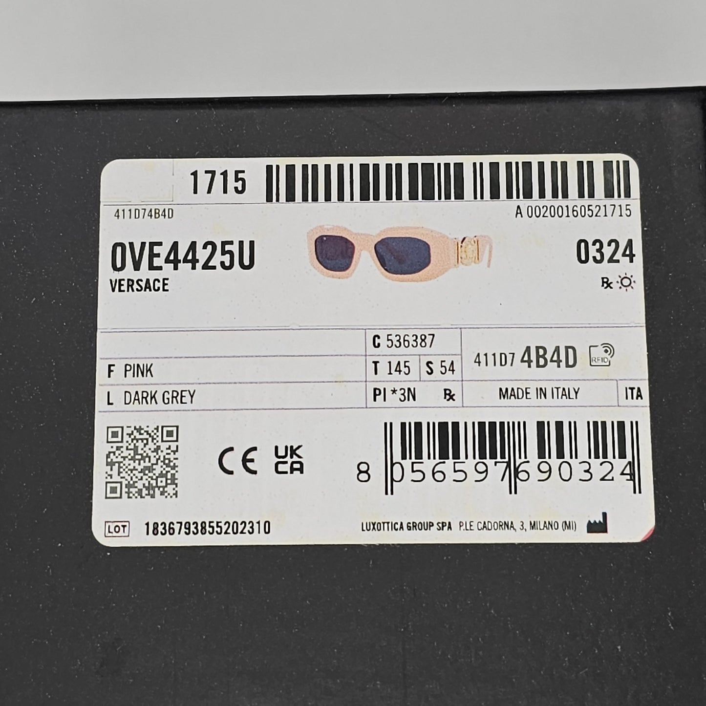 Versace Sunglasses Pink Gold Large Biggie Medusa Thick Frame MOD 4425-U 5363/87