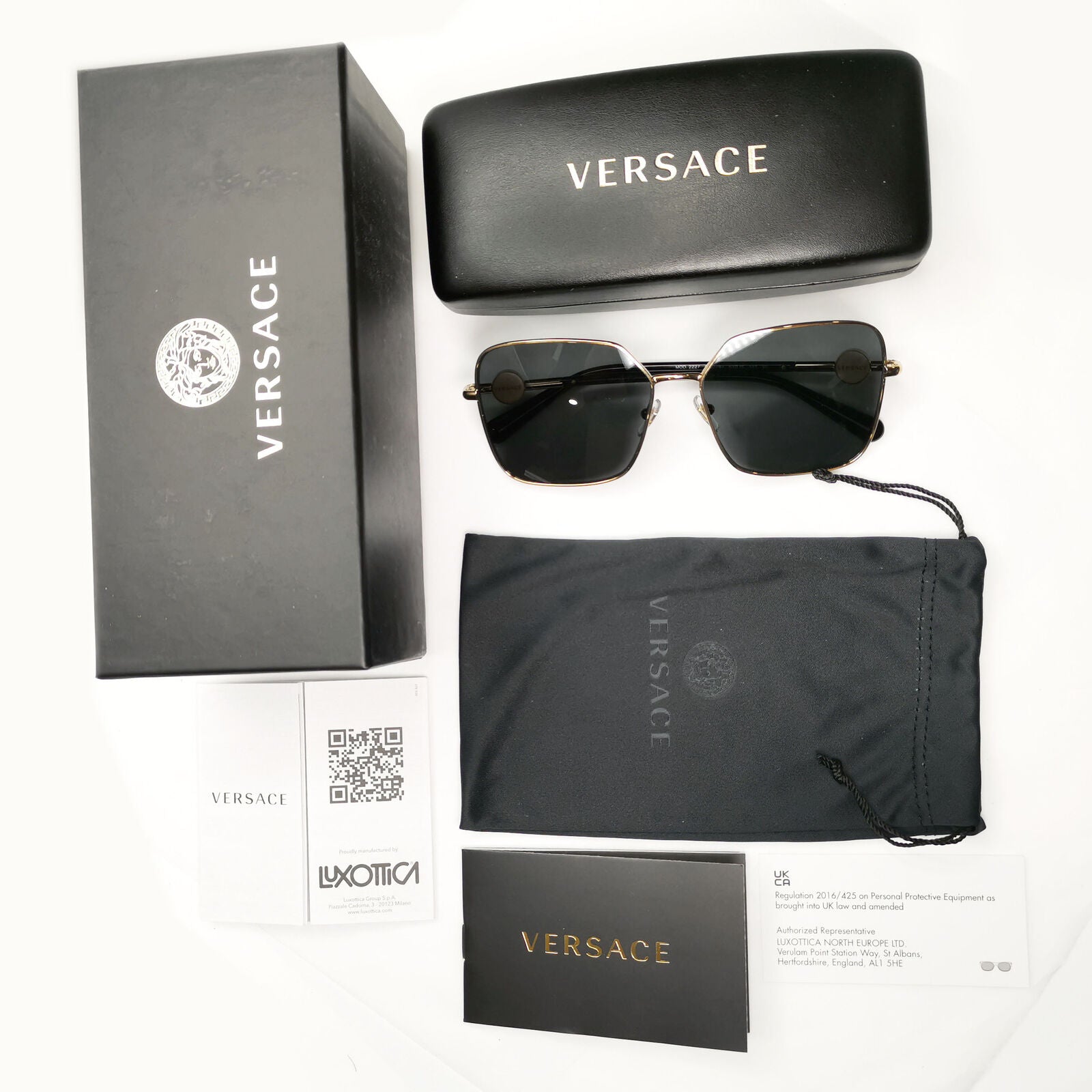 Versace Sunglasses Black Gold Medusa Square Metal MOD 2227 1002/87