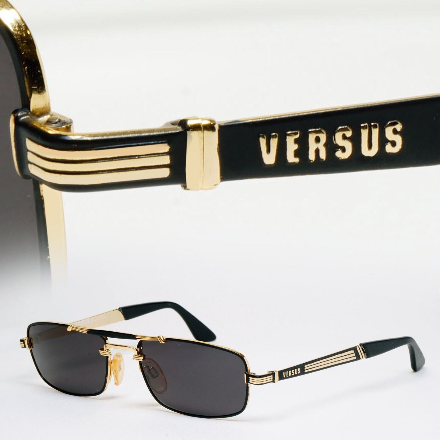 Versus Sunglasses 1996 by Gianni Versace Vintage Rectangle Gold MOD F06 COL 33M
