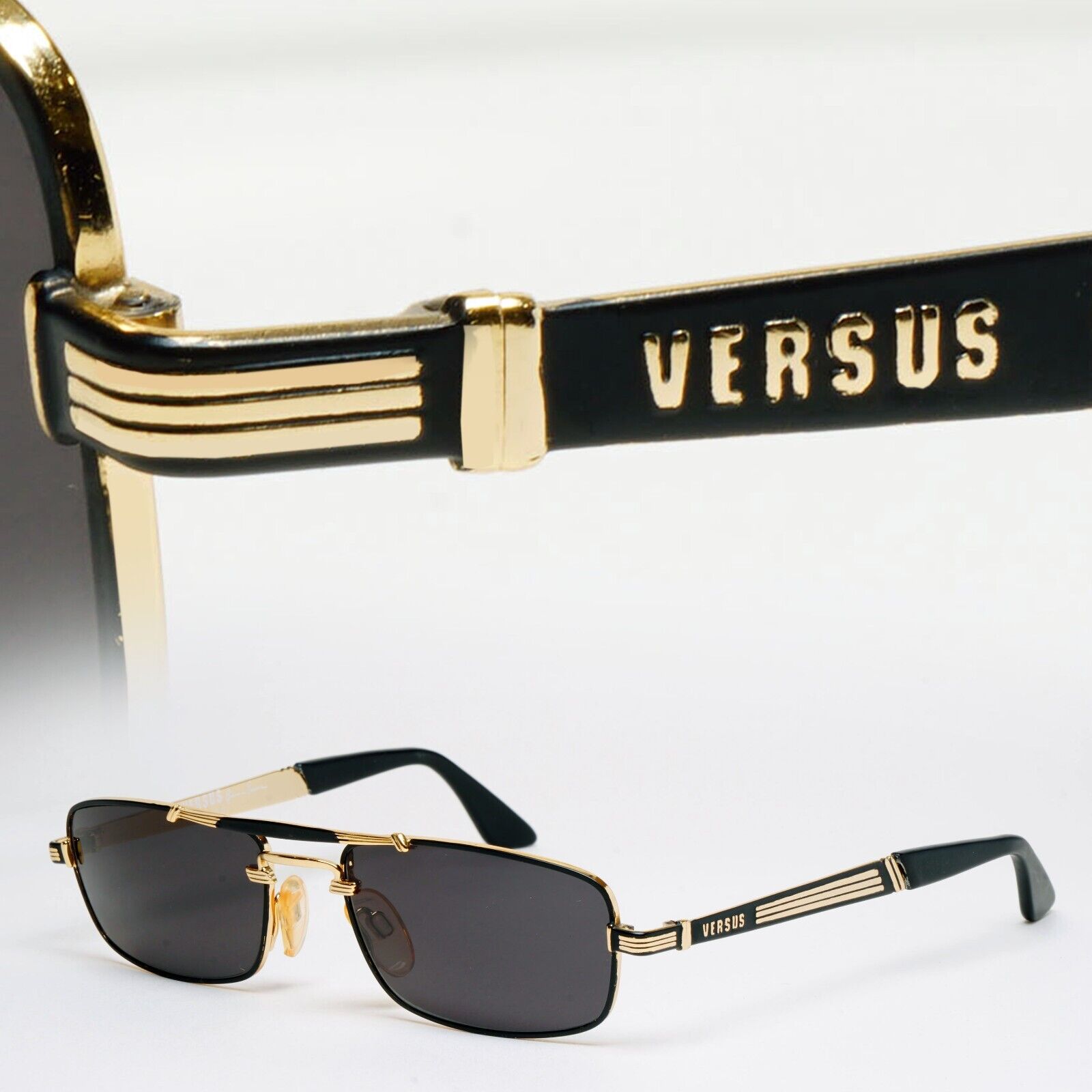Versus Sunglasses 1996 by Gianni Versace Vintage Rectangle Gold MOD F06 COL 33M