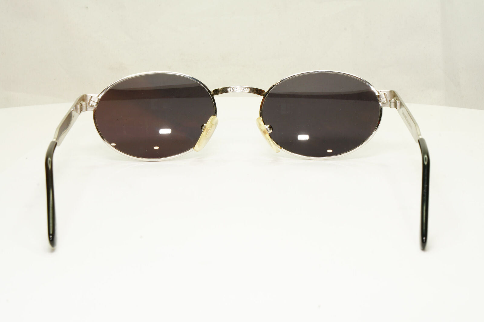 Gianni Versace 1996 Vintage Silver Black Oval Metal Sunglasses MOD S58 COL 56M