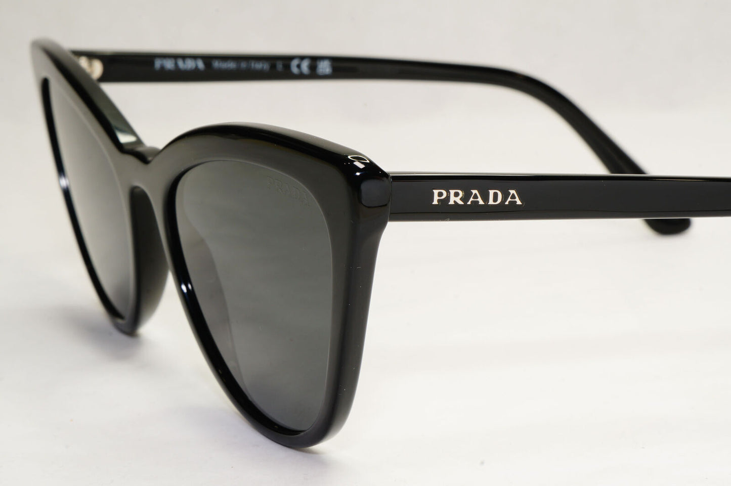 Prada Sunglasses Black Cat Eye Glossy Fashion Womens PR01VS SPR 01V 1AB-5S0 56mm