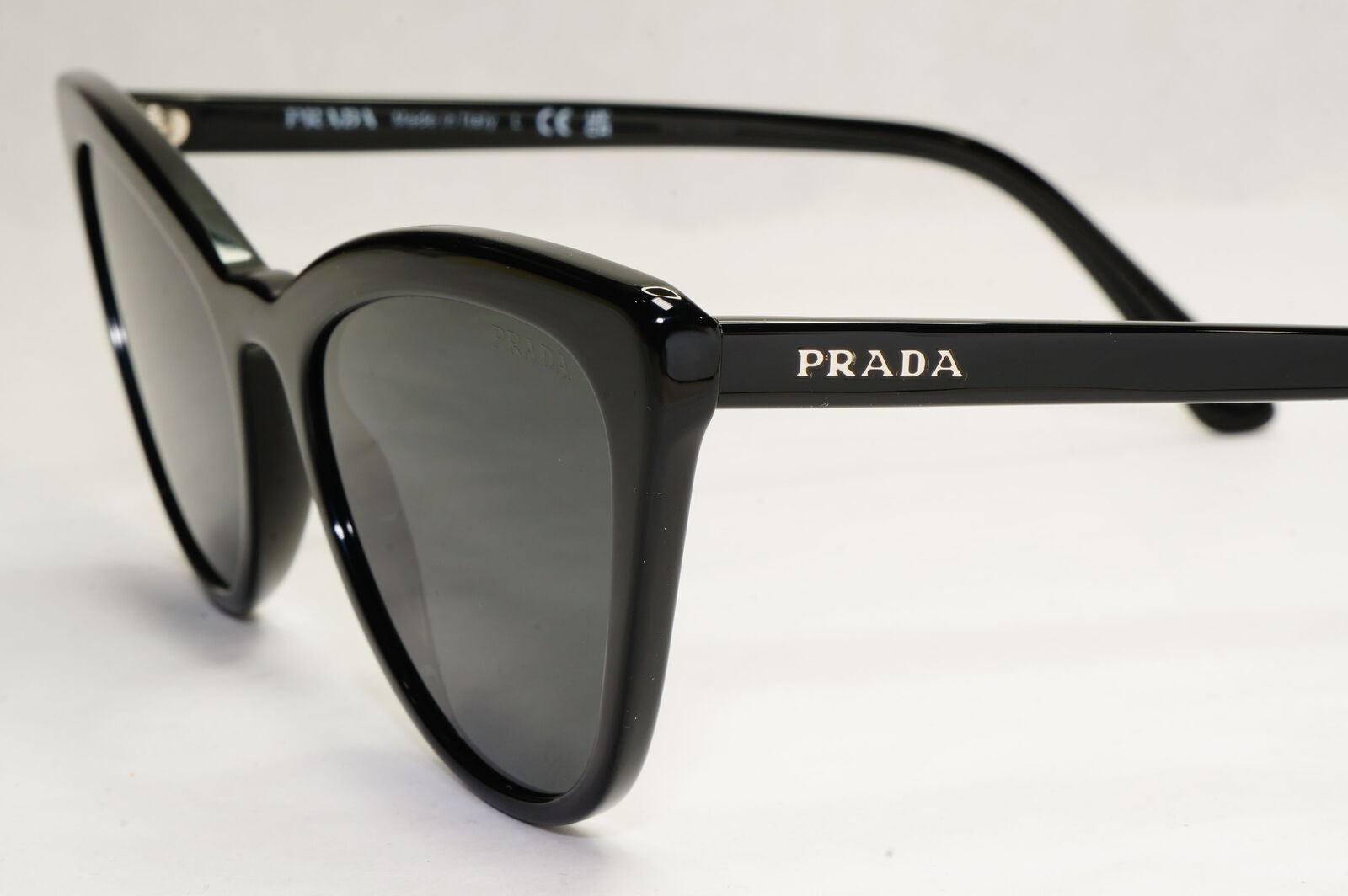 Prada Sunglasses Black Cat Eye Glossy Fashion Womens PR01VS SPR 01V 1AB-5S0 56mm