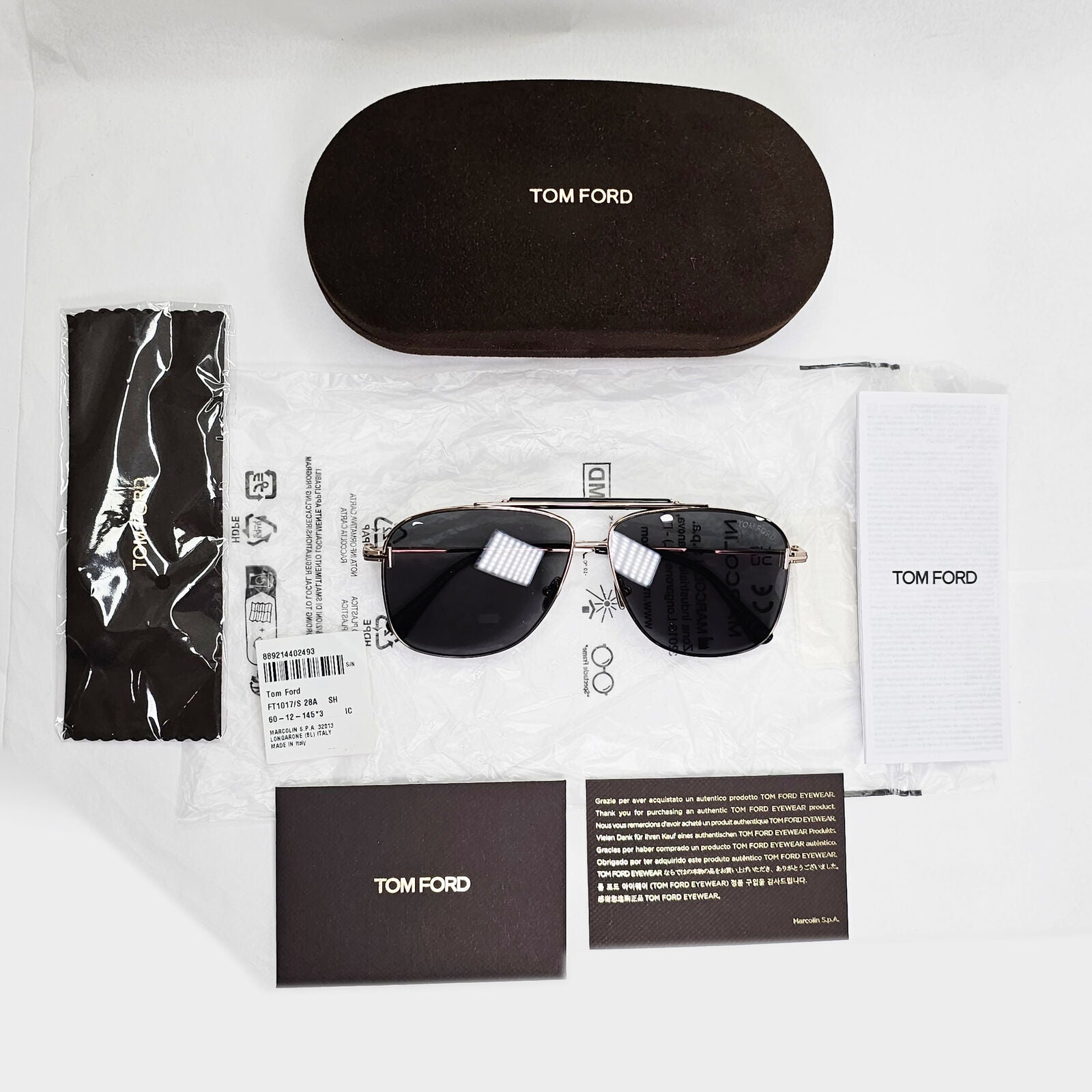 Tom Ford Sunglasses Jaden Gold Grey Metal Pilot Square FT1017 TF 1017 28A