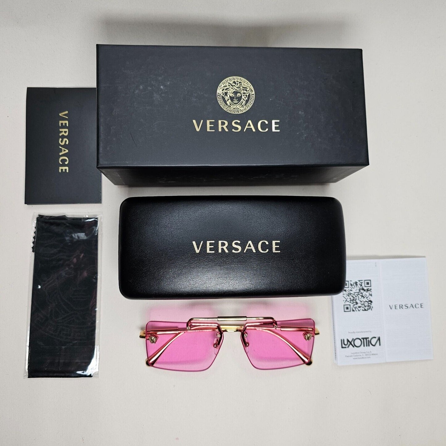Versace Sunglasses Gold Rimless Medusa Fuchsia Pink Violet MOD VE 2245 1002/5