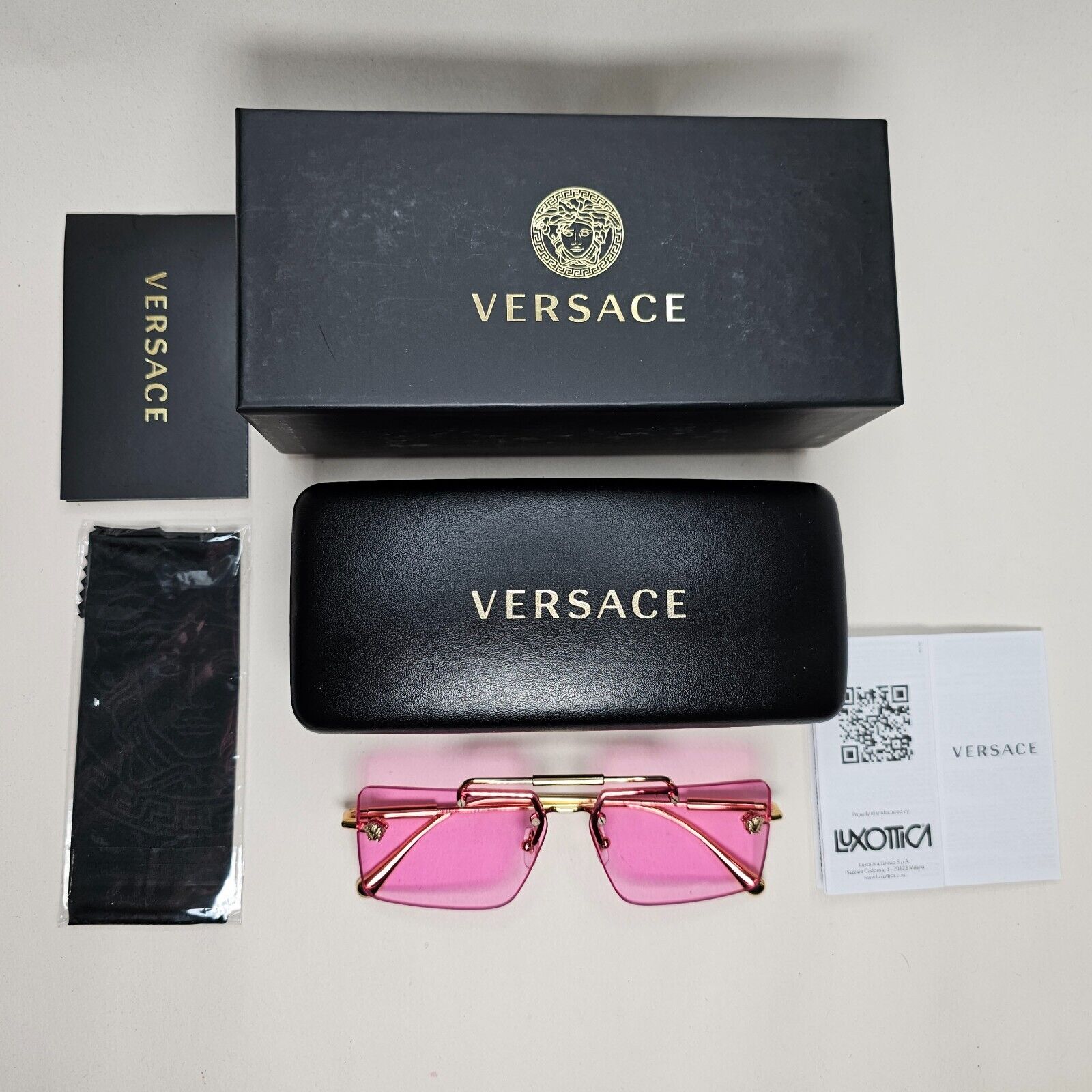 Versace Sunglasses Gold Rimless Medusa Fuchsia Pink Violet MOD VE 2245 1002/5