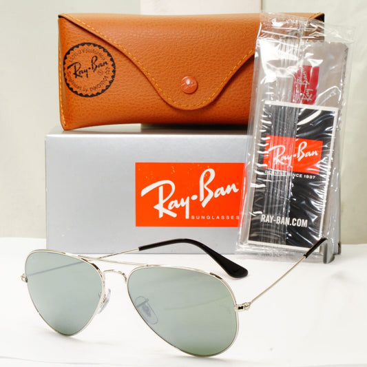 Ray-Ban Sunglasses Aviator Silver Grey Mirror Glass Lens Pilot RB 3025 58mm