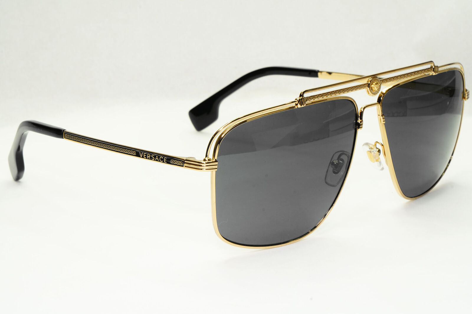 Versace Sunglasses Gold Black Medusa Square Meander MOD 2242 1002/87