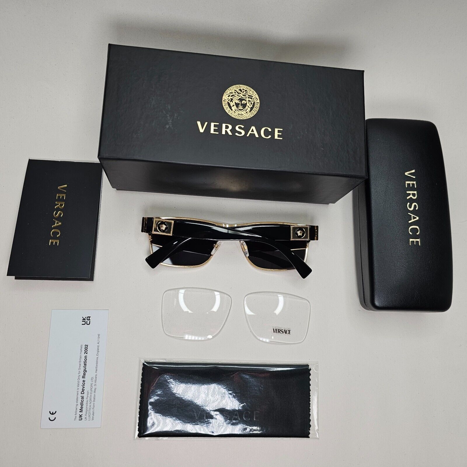 Versace Sunglasses Gold Black Glossy Square Medusa MOD VE 1274 1002 55mm
