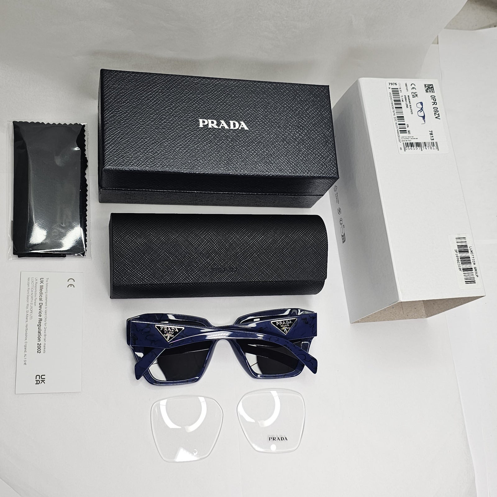 Prada Sunglasses Blue Black Triangle Symbole Marble PR09ZV VPR 09Z 18D-1O1 51mm