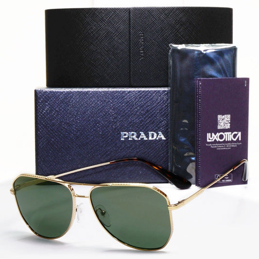 Prada Sunglasses Polarised Glass Gold Green Pilot PR63XS SPR 63X ZVN-03R 58mm