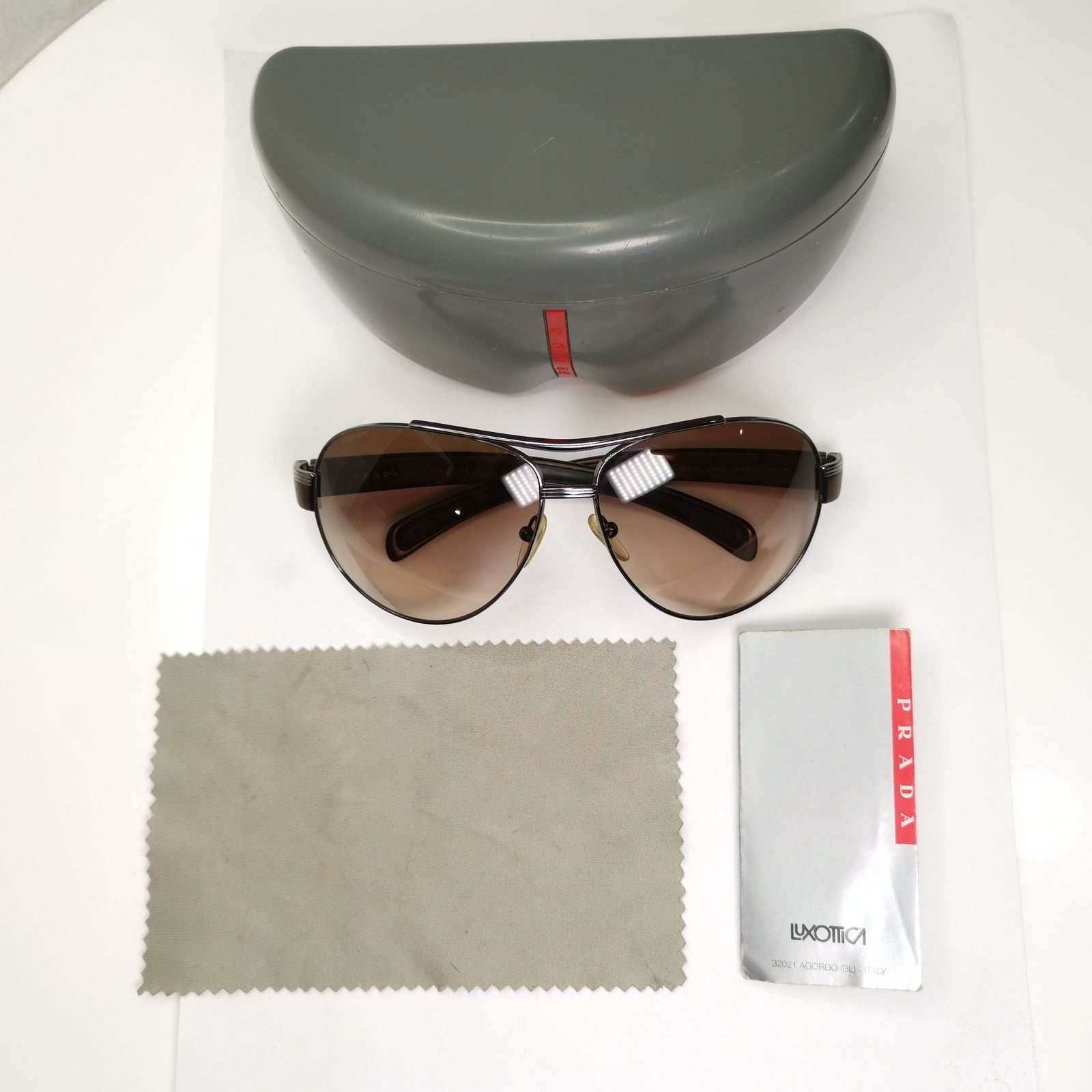 Prada Sunglasses Brown Pilot Red Stripe PS50IS SPS 50I 5AV-6S1 62mm 280323