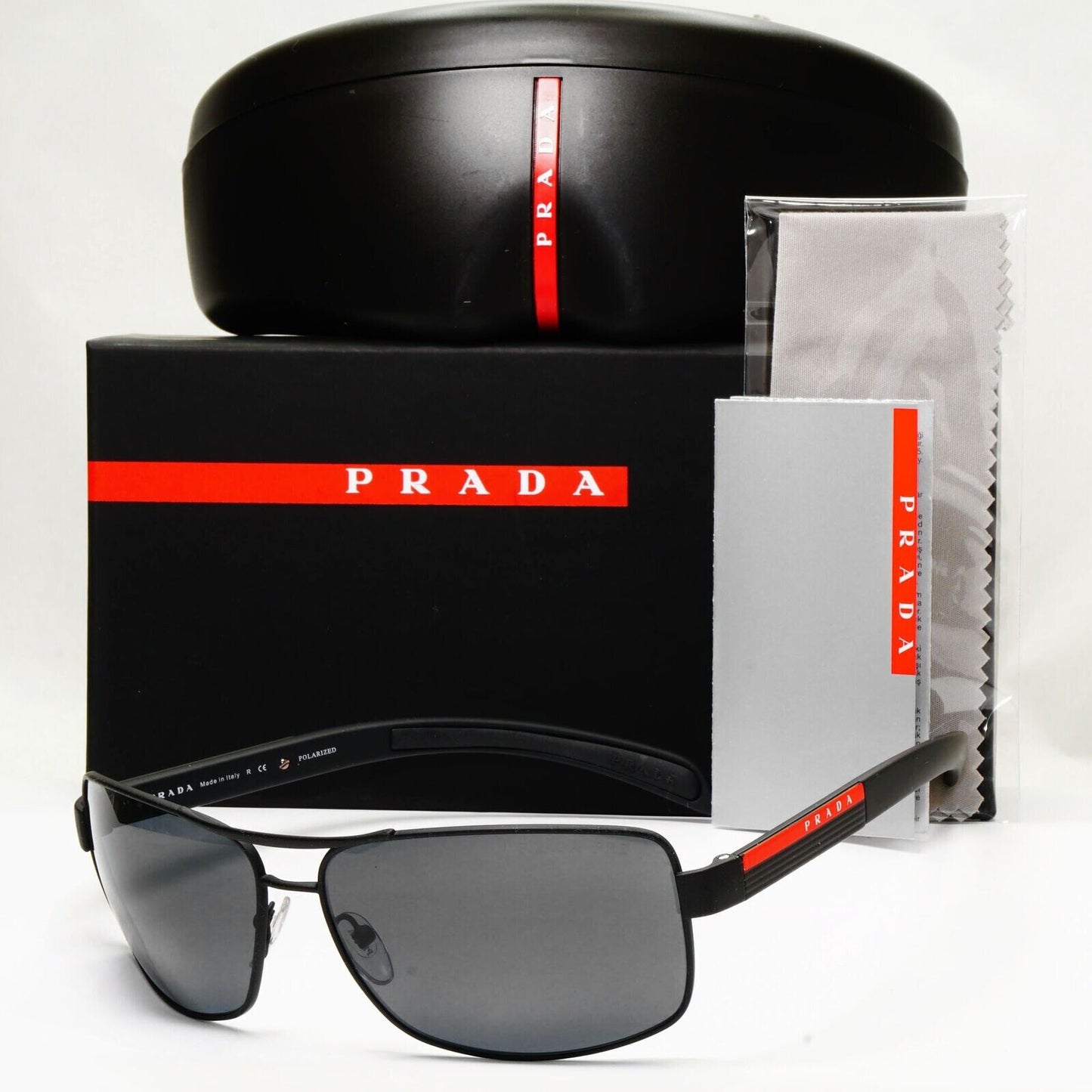 Prada Sunglasses Black Polarized Wrap Pilot PS54IS SPS 54I DG0-5Z1 [a] 39025